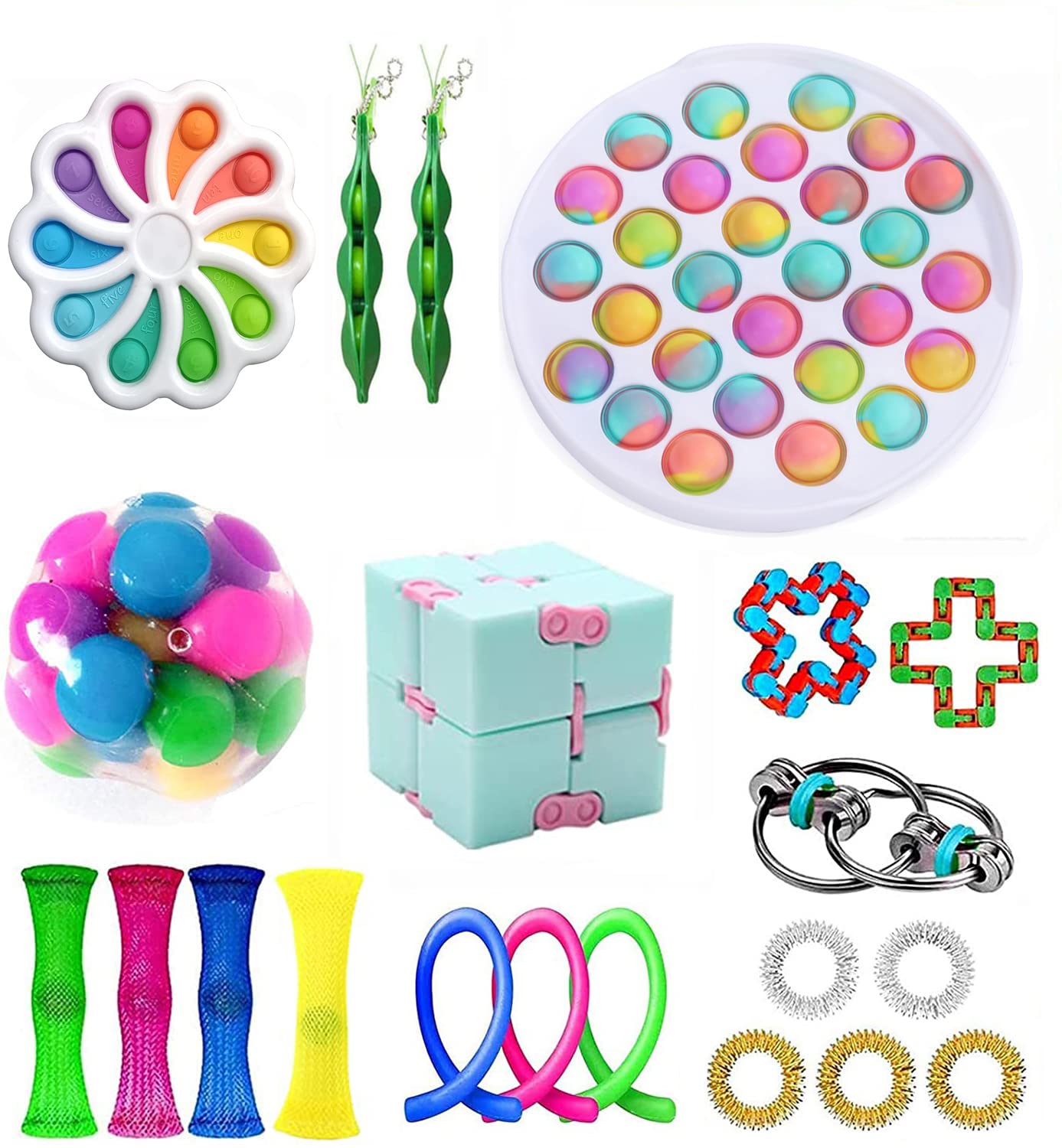 21-Piece Fidget Toy Set for Stress Relief - Sensory Fidget Toys Pack for Autism, ADHD & Special Needs - Silicone Stress Reliever Toys for Kids & Adults - Perfect for Home, Office & Classroom Use