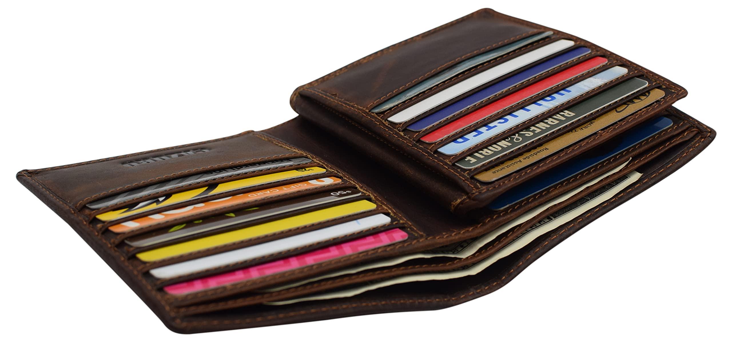 MARSHAL Bifold Genuine Leather RFID Blocking Wallet For Men - Slim Card Holder with 2 Bill Compartments & ID Window - Premium Brown Leather Wallet for Cash, Credit Cards & Travel - Perfect for Business, Everyday Use & Gifts