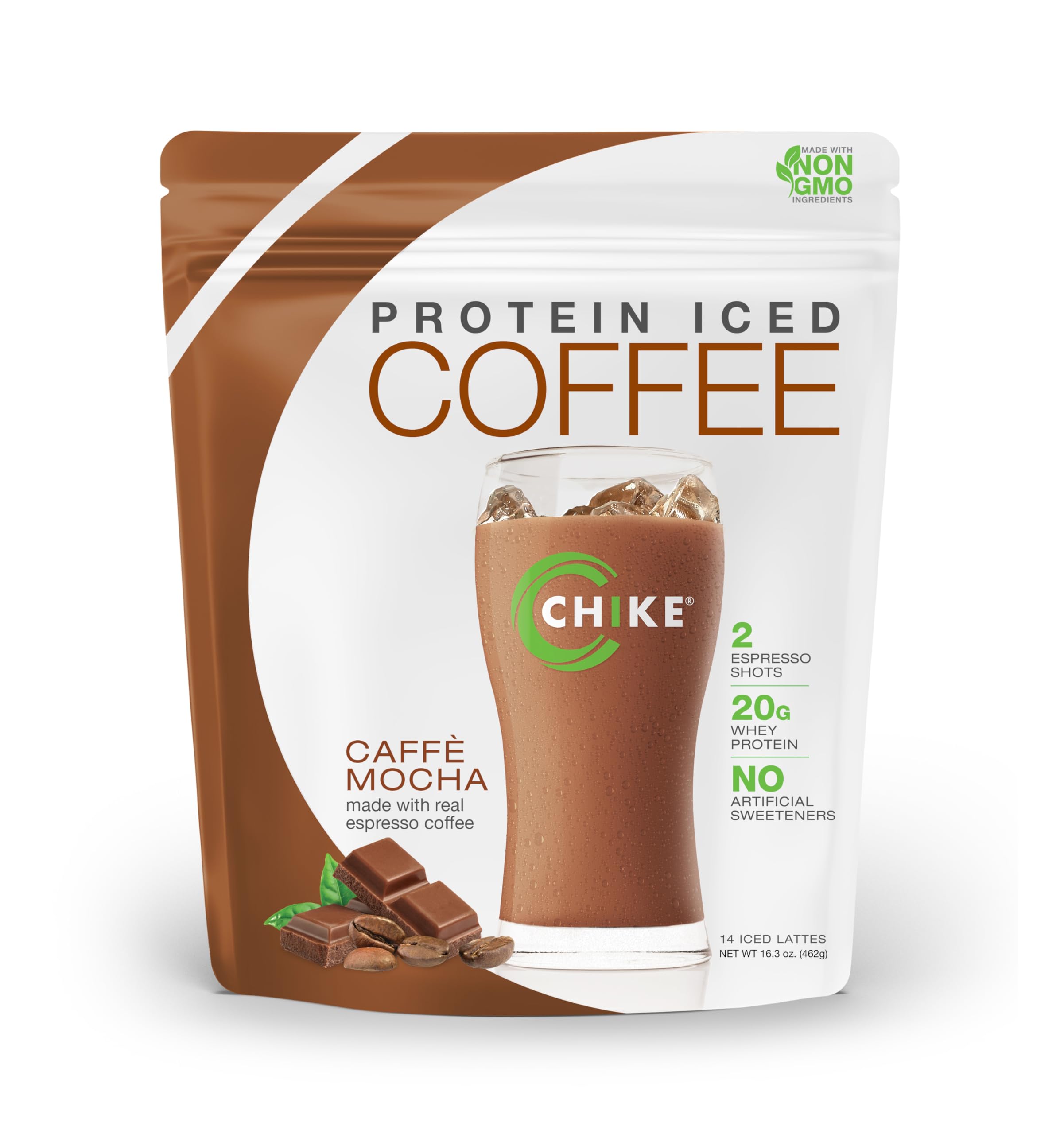 Chike Natural Caffe Mocha High Protein Iced Coffee - 20g Protein, 2 Shots Espresso, Non-GMO, Keto & Gluten Free (16.3oz, 14 Servings) - Perfect for Post-Workout Recovery, Morning Energy Boost & On-the-Go Nutrition