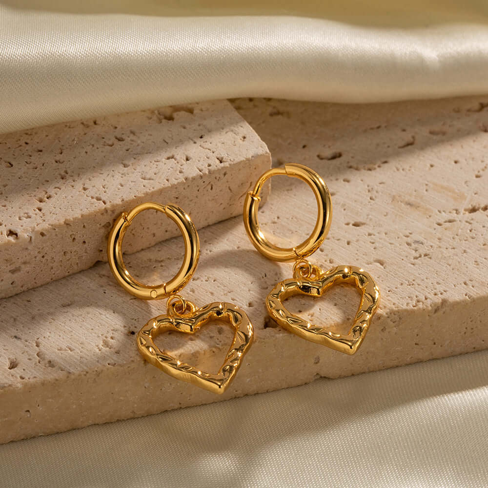 18K Gold Hollow Heart Huggie Hoop Earrings for Women | JDE046 | Perfect for Valentine's Day, Anniversary Gifts & Everyday Wear