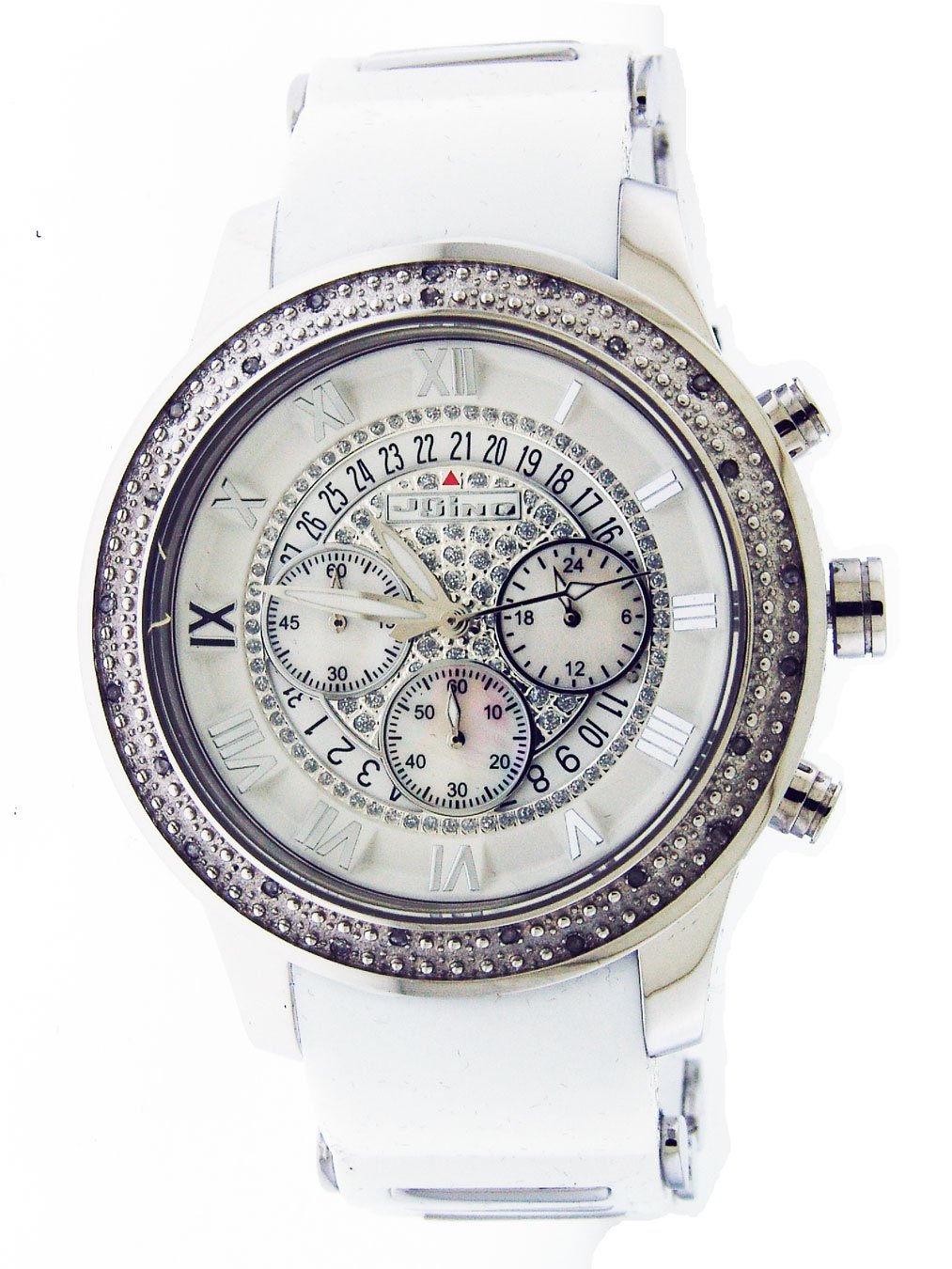 Jojino Men's Luxury 47mm Diamond Watch - 0.25ct Genuine Diamonds, Stainless Steel Case, White Leather Band - Perfect for Business, Formal Events & Gifts