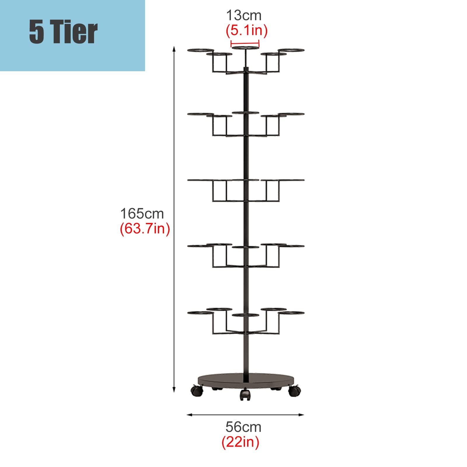 5-Tier Heavy Duty Metal Hat Display Stand for Cowboy Hats & Wig Storage - Large Capacity Rolling Hat Rack for Home or Store Use - Modern White Hat Tree Shelf (Perfect for Retail Displays, Hat Collections & Closet Organization)