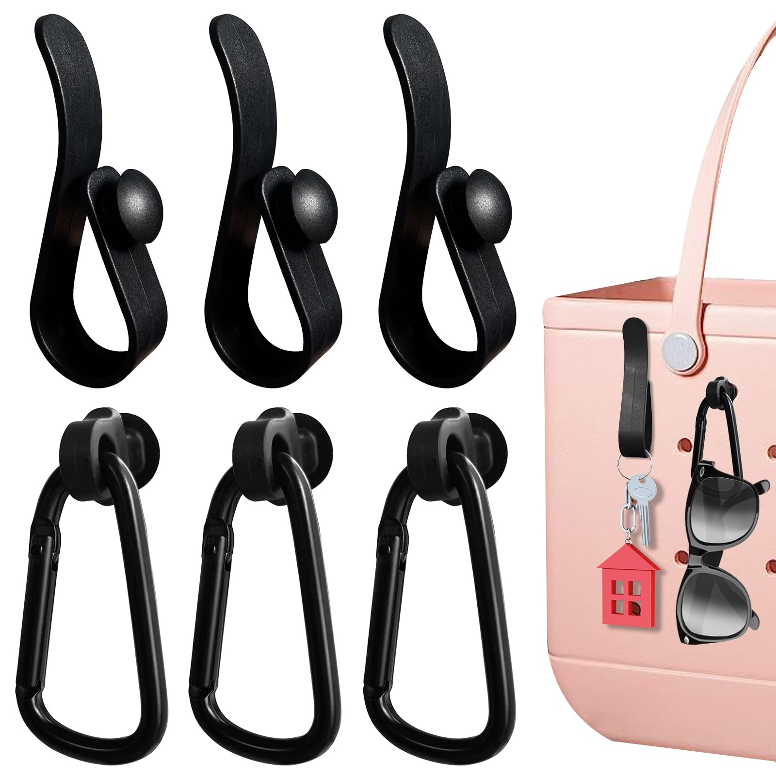 6-Piece Hook Set for Bogg Bags | Key Holder & Charm Carabiner | Beach Tote Accessories