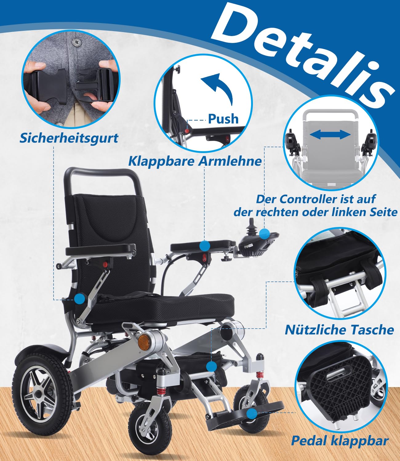 Broobey Lightweight Electric Wheelchair for Adults & Seniors - 150kg Weight Capacity, Foldable Motorized Wheelchair with 12Ah Battery (20+ km Range) - Perfect for Indoor/Outdoor Use, Travel & Daily Mobility