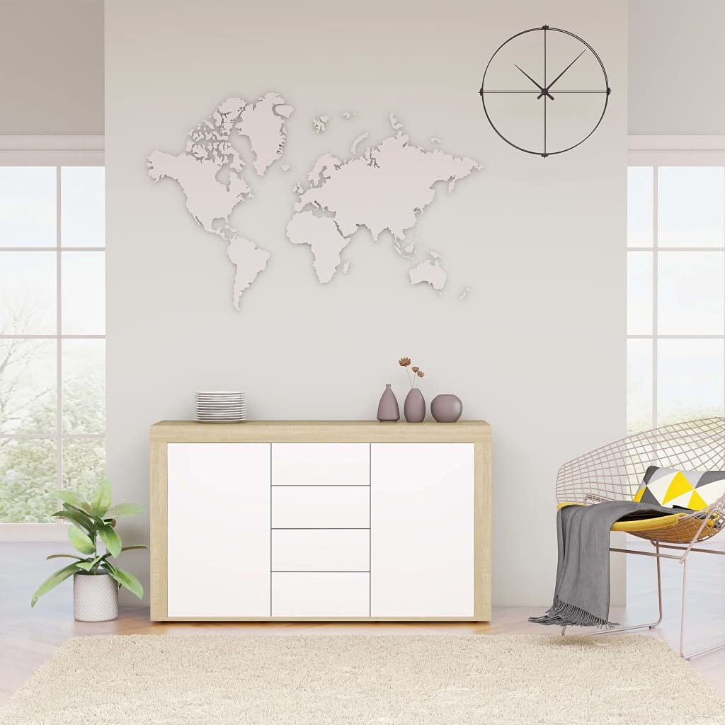 Modern Sideboard Console Table with 2 Doors & 4 Drawers - Solid Wood Buffet Cabinet for Entryway, Kitchen, Dining & Living Room - White & Brown Storage Solution for Home Organization
