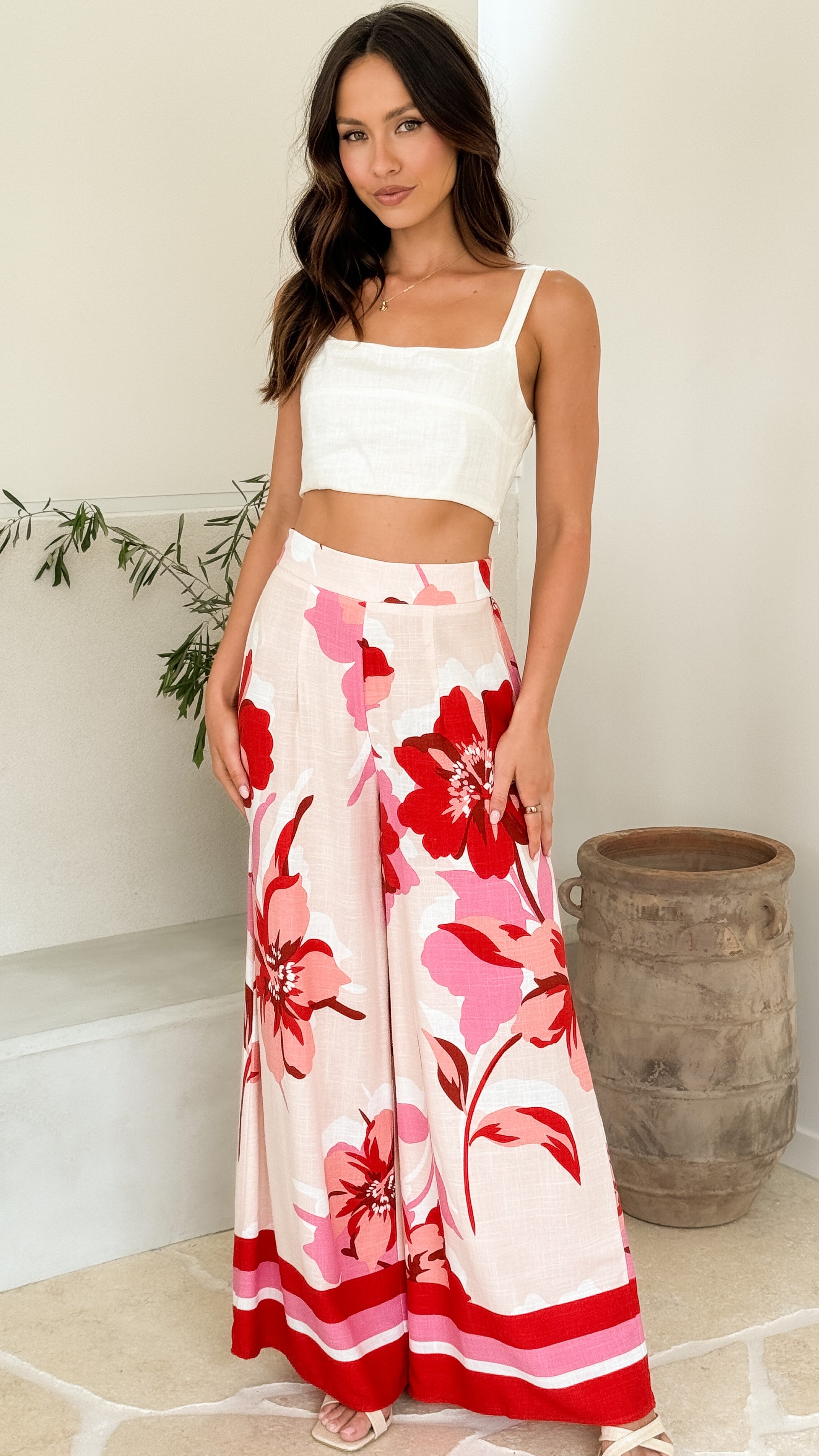Aurelia Pants for Women - Floral Rosabel Print High Waisted Trousers | Comfortable Stretch Fabric for Work, Office & Casual Wear