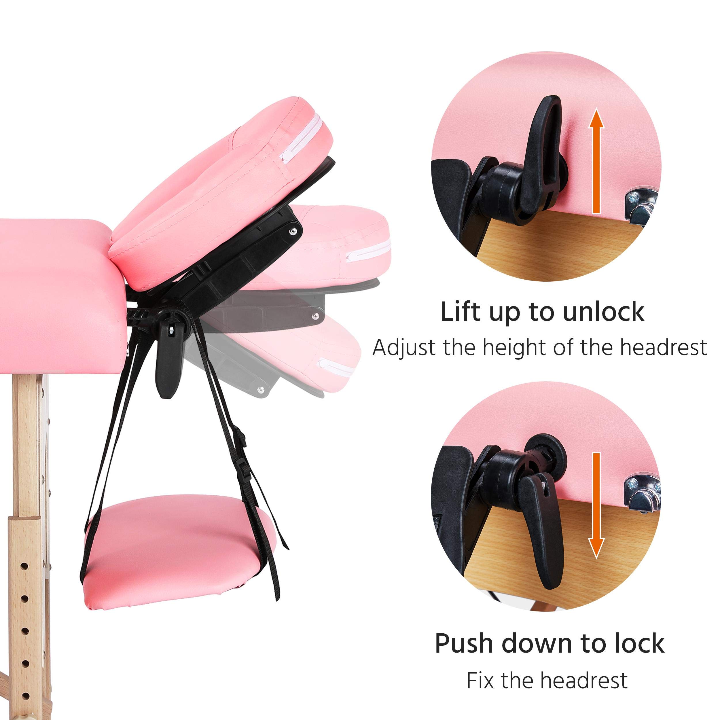 Yaheetech Portable Folding Massage Table - 24 Inch Adjustable Spa Bed for Facials, Lashes & Massage Therapy - Lightweight with Non-Woven Carry Bag - Perfect for Home, Salon & Mobile Spa Services (Pink)