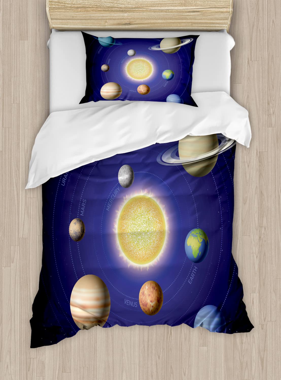 Ambesonne Solar System Duvet Cover Set - King Size 2 Pack with 2 Duvet Covers & 4 Pillowcases - Galaxy Space Theme Bedding for Science Lovers - Perfect for Kids Room, Astronomy Enthusiasts & Space-Themed Decor