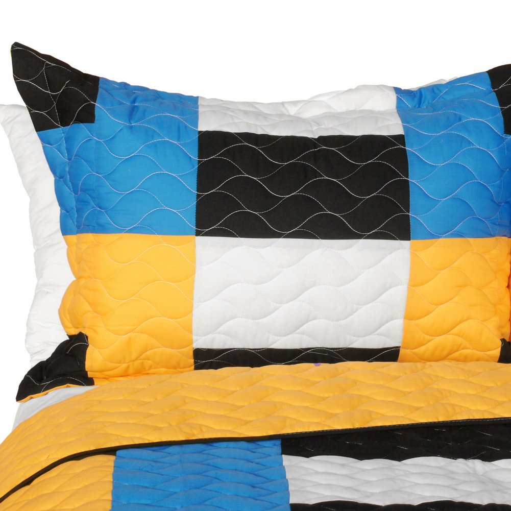 Ocean J Vermicelli-Quilted Patchwork Geometric Quilt Set Full/Queen Size - Stylish Bedding for Modern Home Decor, Perfect for Guest Rooms & Master Bedrooms