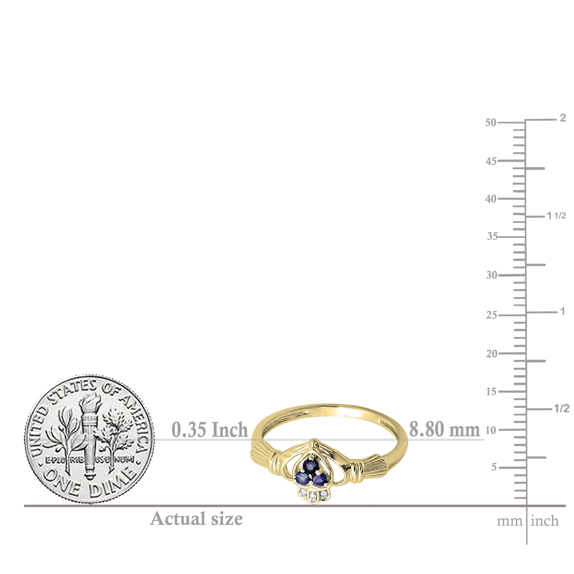 10K Solid Gold Claddagh Ring for Women - Round Natural Blue Sapphire & White Diamond Irish Love & Friendship Promise Ring | Wedding, Engagement, Anniversary Gift Idea