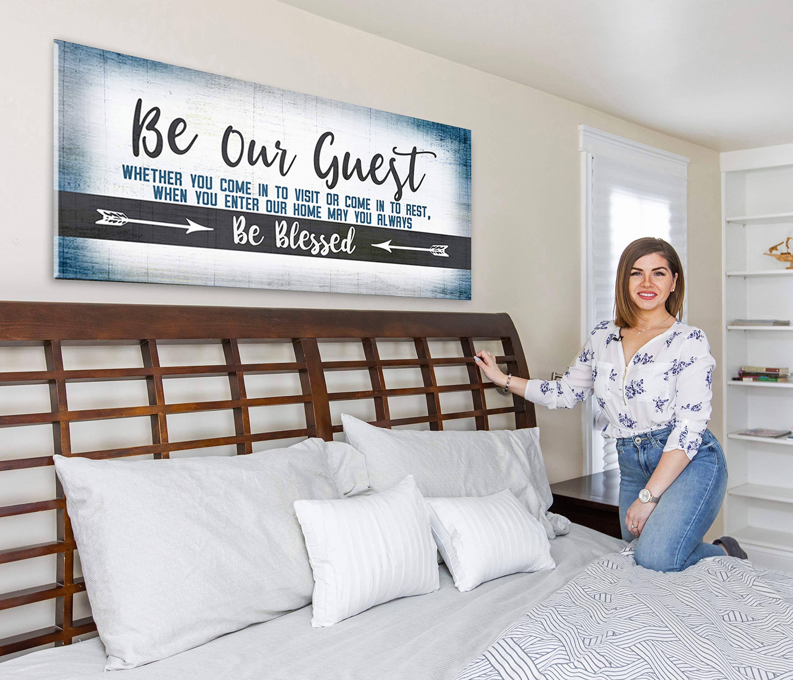 Be Our Guest Wall Decor - Large Framed Wall Art for Bedroom, Guest Room & Above Bed (Blue, 42x19) - Perfect for Home Décor, Housewarming Gift & Interior Design