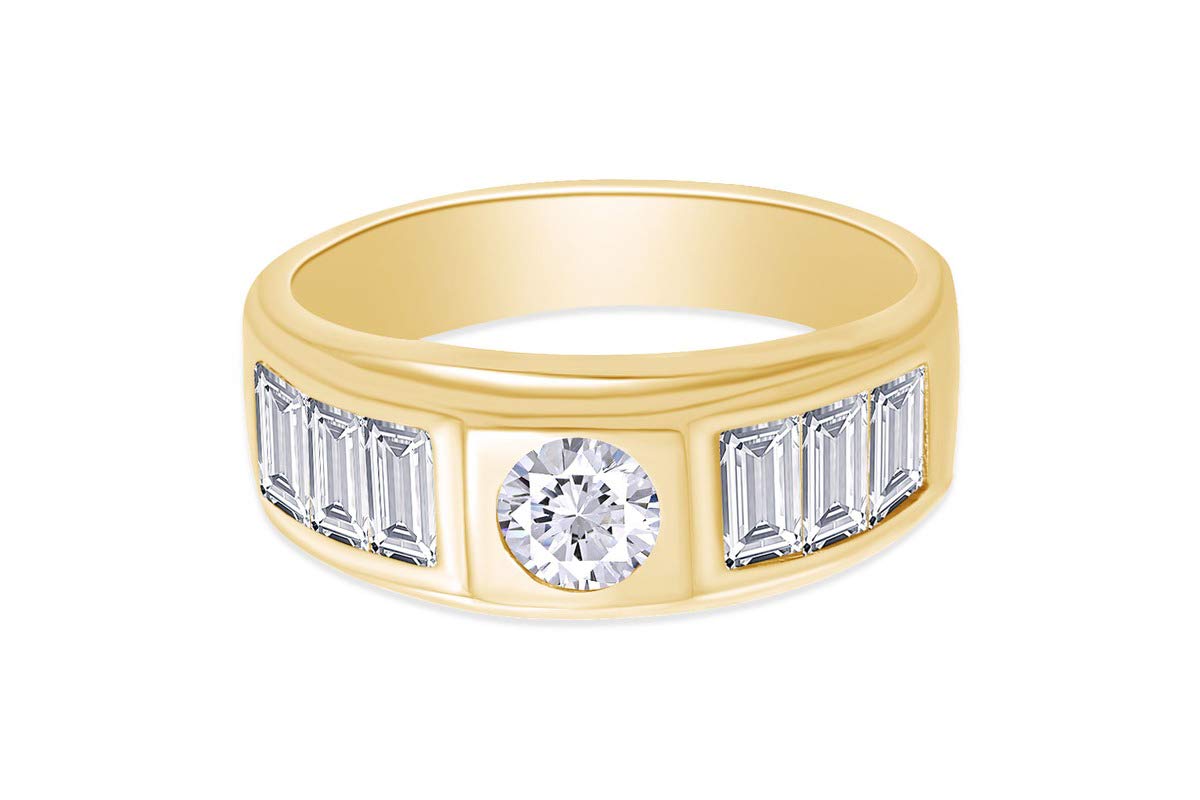 1 Carat (Cttw) Round & Baguette Cut White Cubic Zirconia Eternity Ring for Men - 14k Gold Plated Sterling Silver Wedding Band, Anniversary Gift for Him - Perfect for Engagements, Weddings & Special Occasions