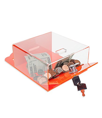 SOURCEONE.ORG Clear Acrylic Donation Box with Lock - Wall Mount or Countertop Money Collection Box for Churches, Events & Retail Stores - Secure Ticket & Cash Donation Container