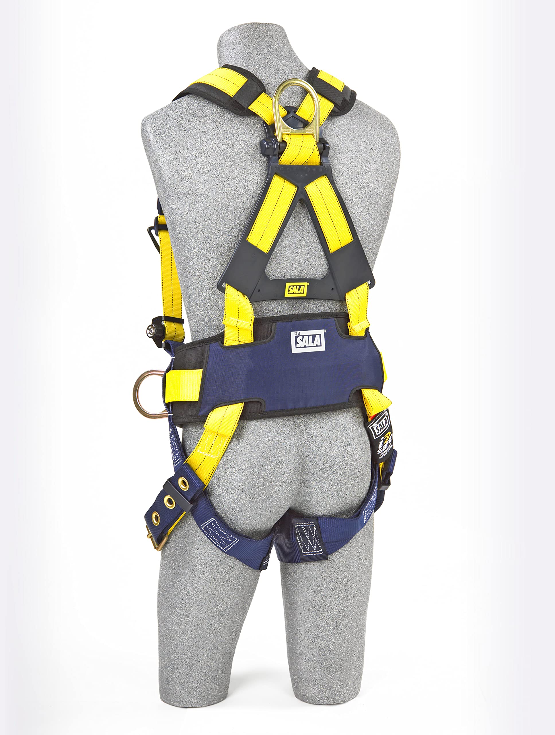 3M DBI-SALA Delta 1102201 Safety Harness for Construction - ANSI Compliant, 420 lb Capacity with Back & Side D-Rings, Adjustable Tongue Buckle Legs, Body Belt & Hip Pad - Small Size (Yellow/Navy) - Ideal for Roofing, Fall Protection & Industrial Work