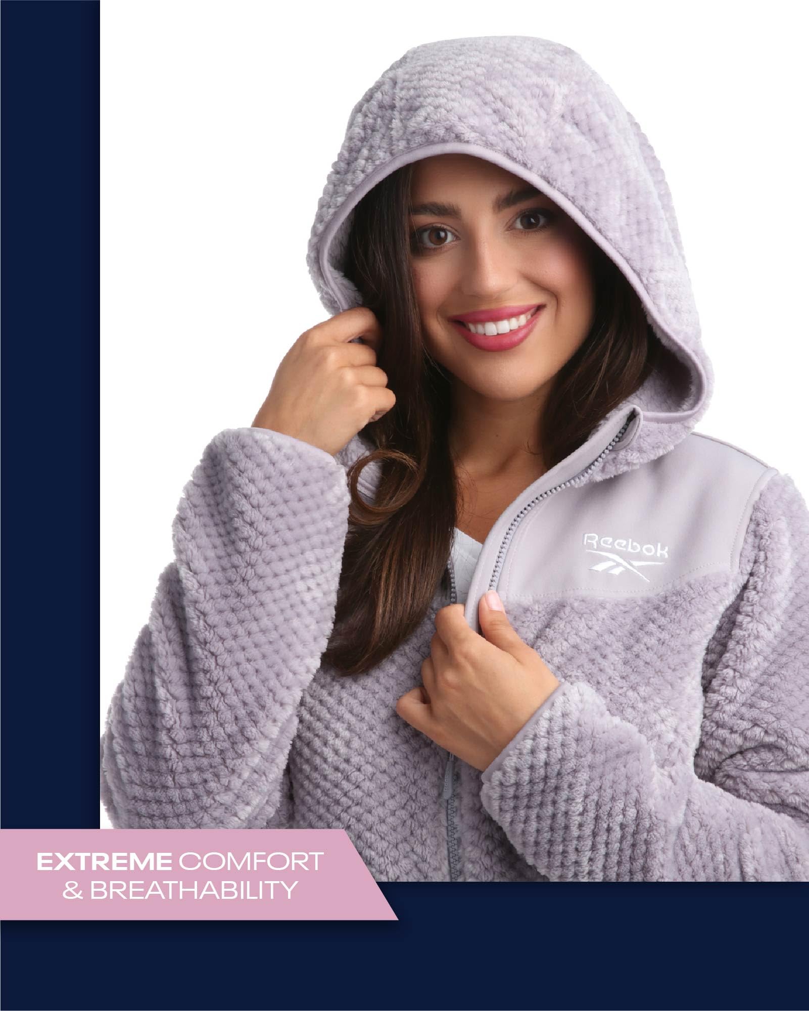 Reebok Women's Fleece Zip-Up Hooded Jacket - Warm Insulated Winter Coat for Snow & Cold Weather - Casual Outerwear for Running, Hiking & Outdoor Activities (S-XL)