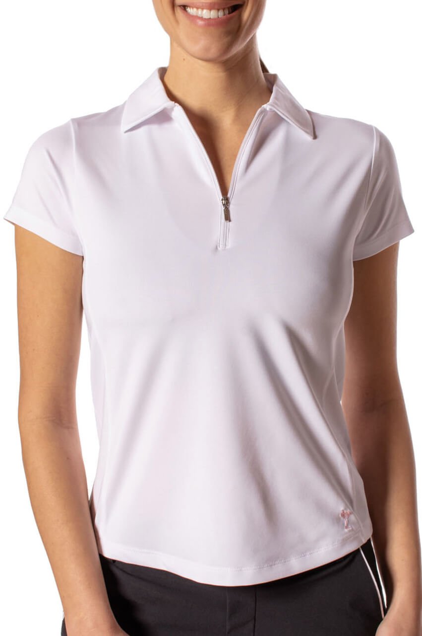 Men's White Short Sleeve Zip Polo Shirt - Casual Summer Golf Shirt with Moisture Wicking Fabric - Perfect for Golf, Tennis, and Outdoor Activities