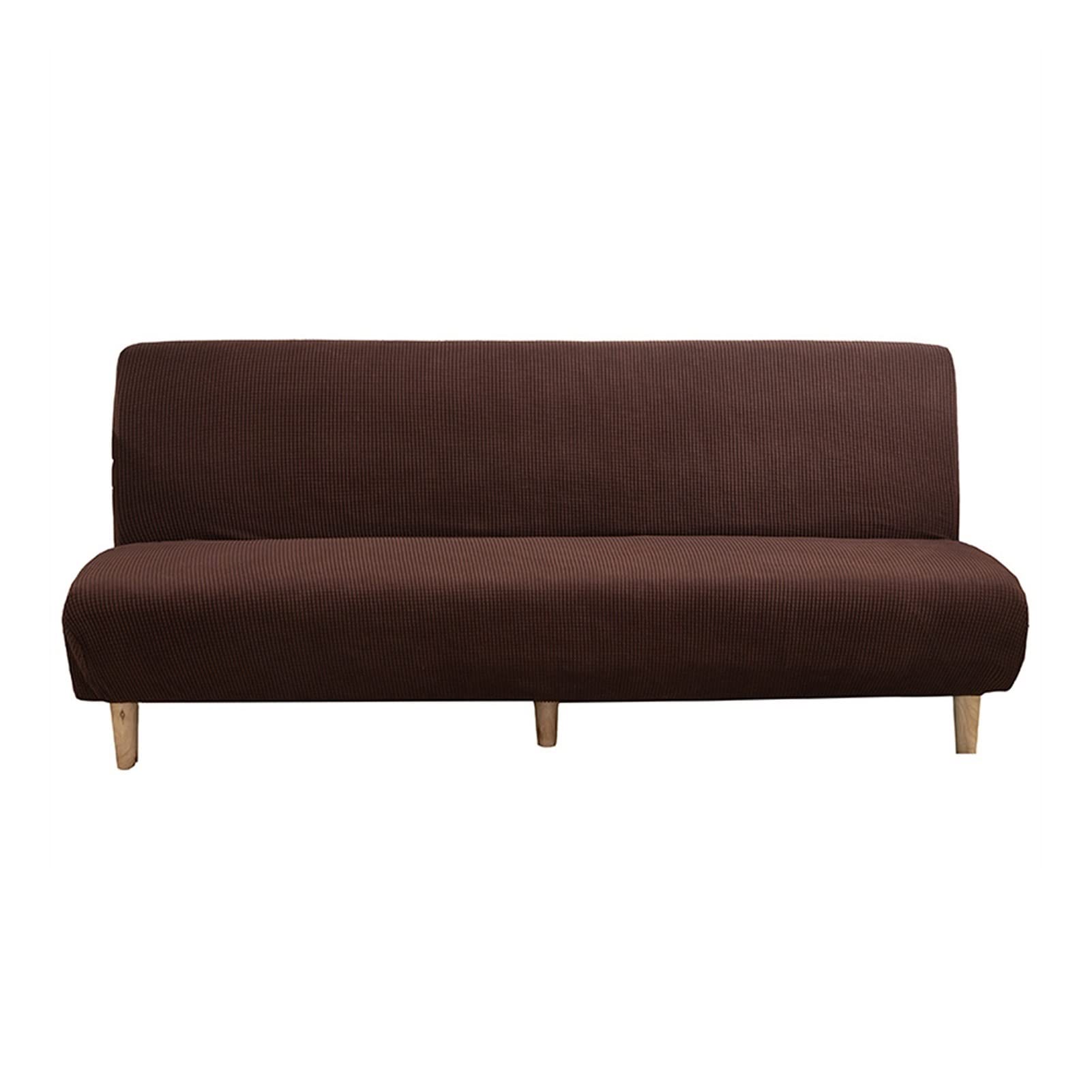 Stretch Jacquard Futon Cover for Folding Sofa Bed - Brown Checked Fabric, Fits 160-190cm Armless Sofas | Perfect for Guest Rooms, Small Apartments & Dorm Decor