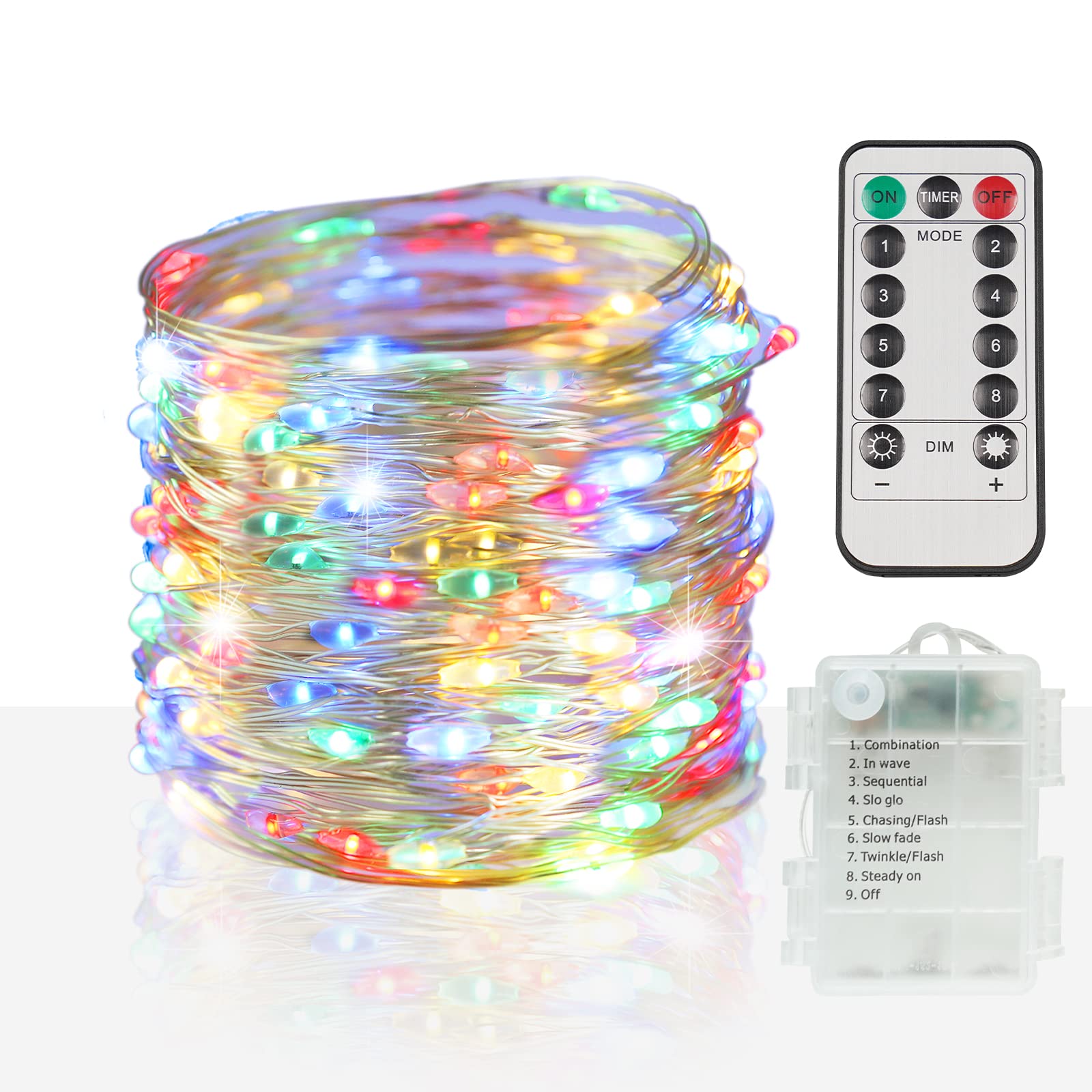 33ft 100 LED Outdoor String Lights with Remote - Waterproof Fairy Lights for Bedroom, Backyard, Wedding & Christmas Decor - Battery Operated Twinkle Lights for Tree, Mason Jar, Wall & Centerpiece Decoration