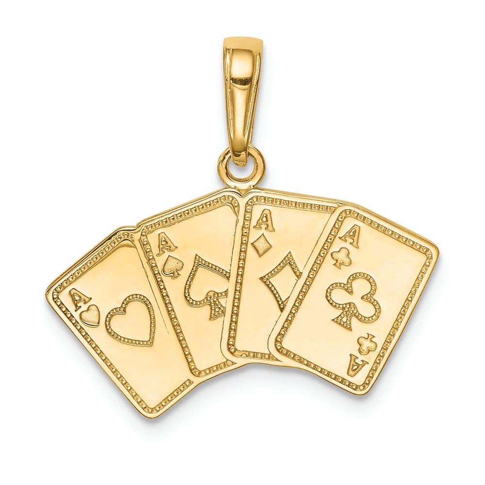 14K Yellow Gold Aces Playing Cards Charm Pendant - Elegant Casino Theme Jewelry for Necklace or Bracelet - Perfect Gift for Poker Lovers & Card Game Enthusiasts