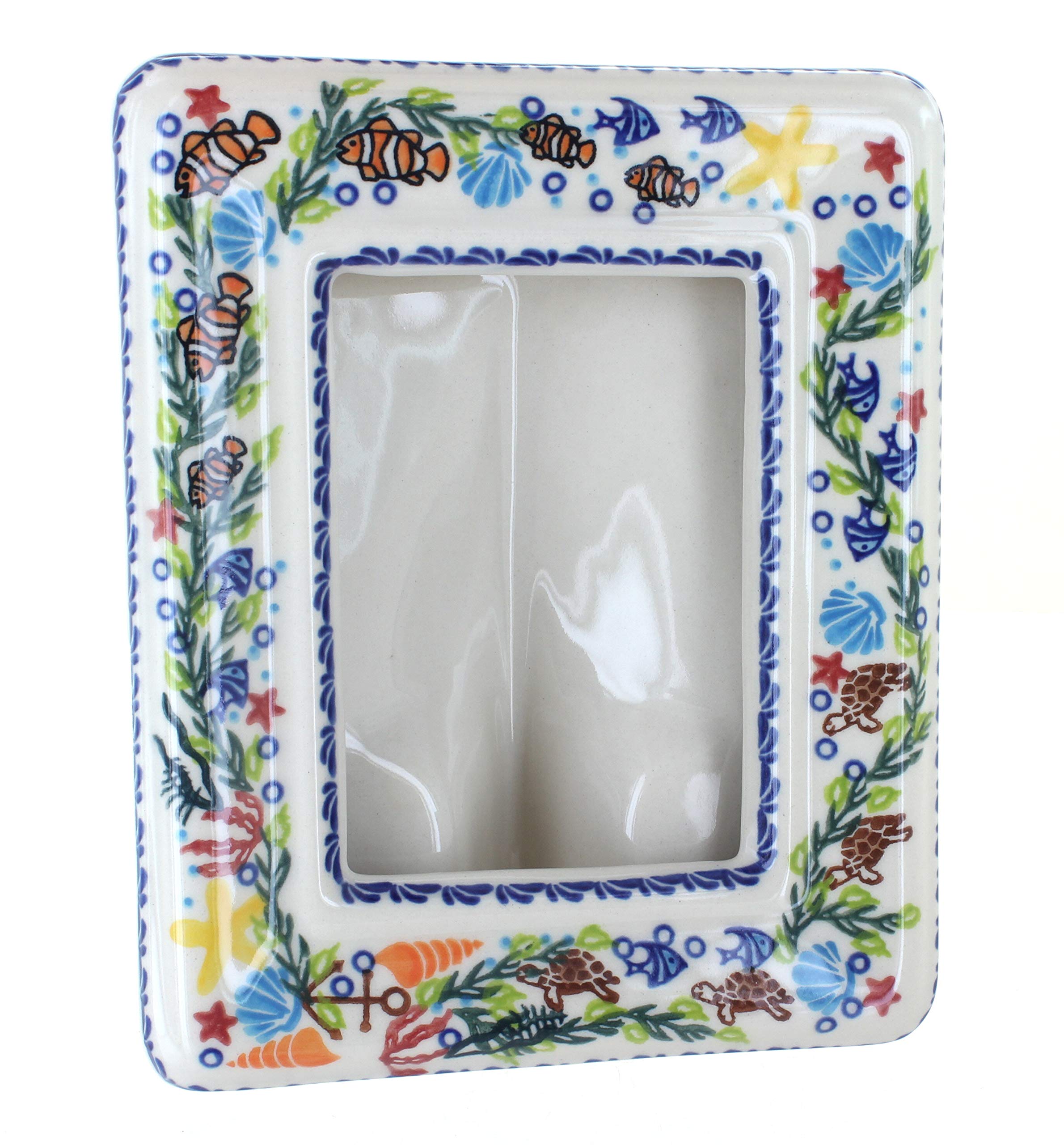 Handmade Blue Rose Polish Pottery Atlantis Picture Frame - Elegant Home Decor for Wall Display, Gift Idea for Weddings & Anniversaries