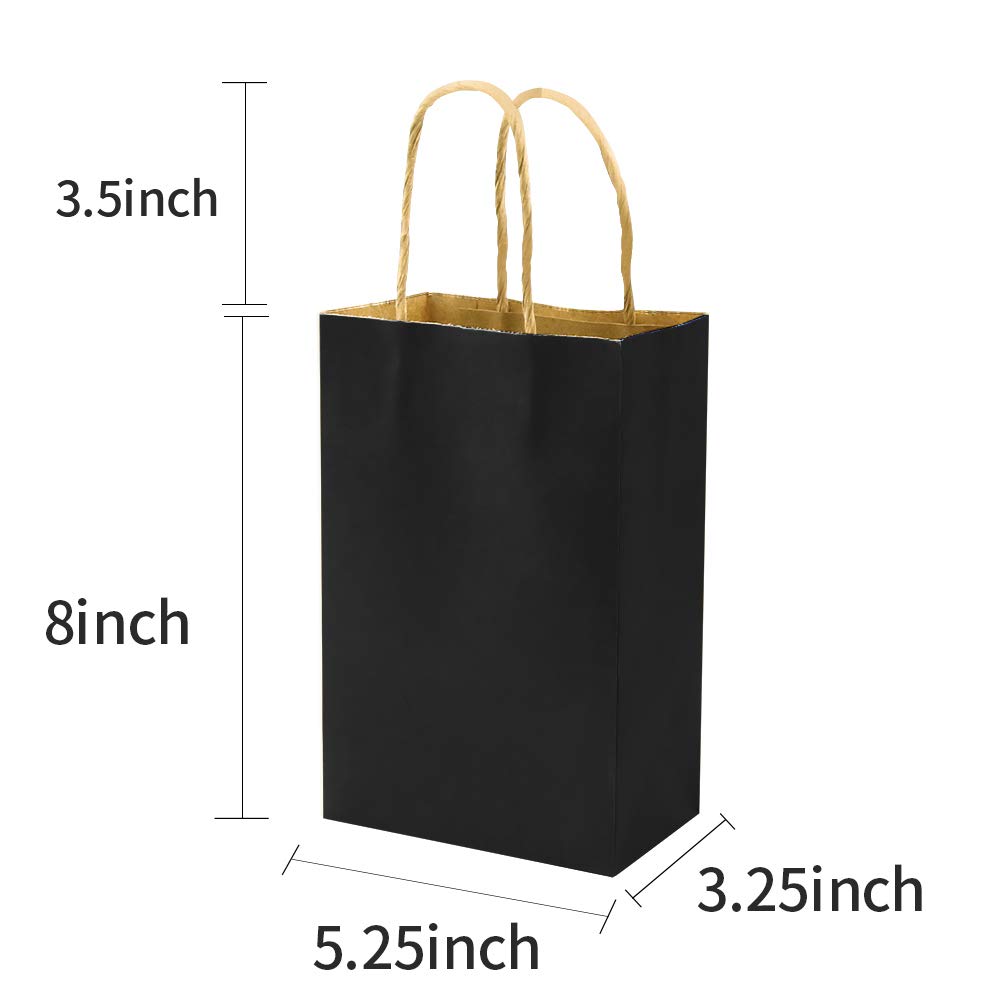 100 Pack 5.25x3.25x8 Inch Black Kraft Paper Bags with Handles - Bulk Small Gift Bags for Retail, Grocery Shopping, Party Favors, Wedding Business & Craft Supplies - Perfect for Eco-Friendly Packaging & Event Favors (Black, 100pcs)