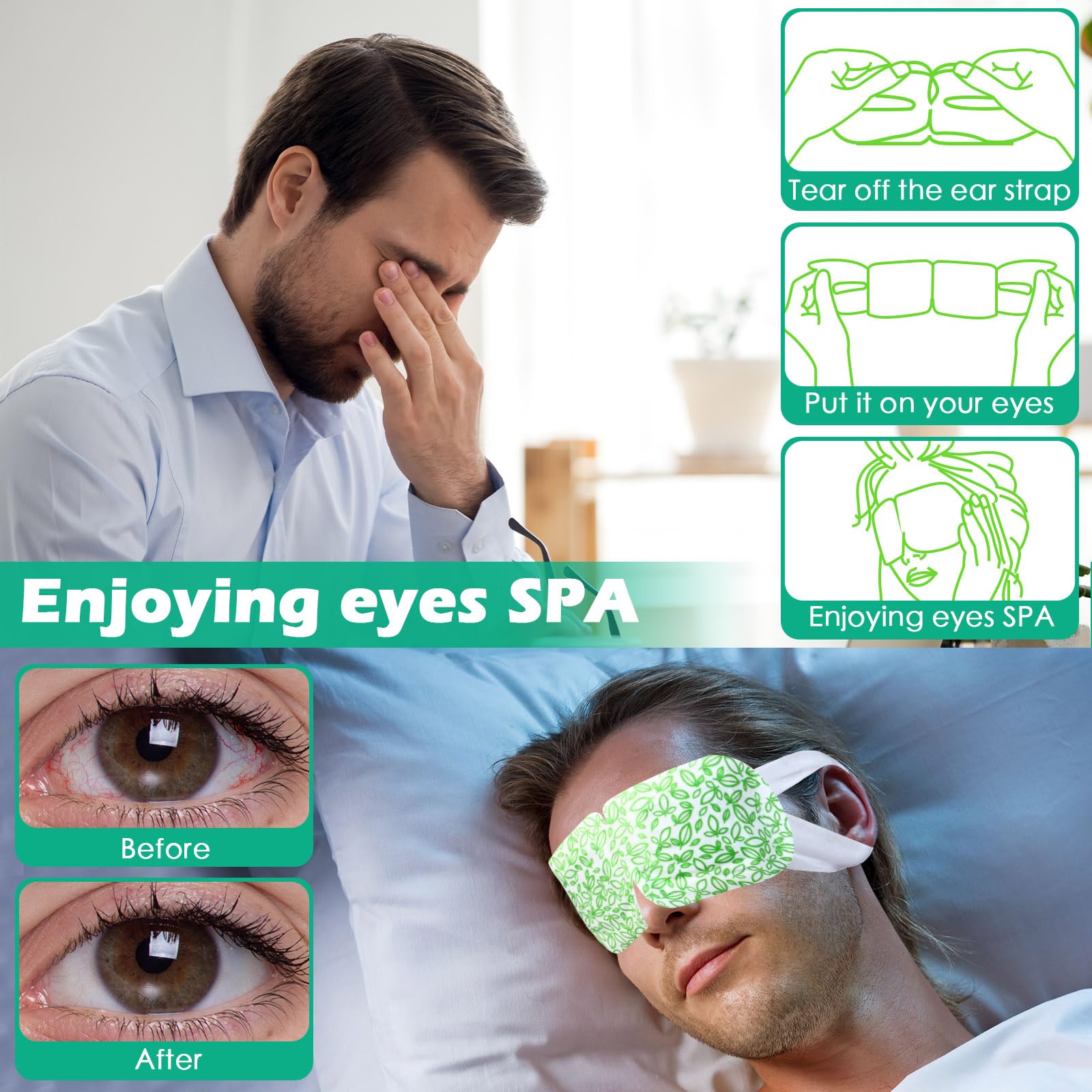 50 Pack Self-Heating Steam Eye Masks for Dry Eyes Relief - Unscented Warm Spa Sleep Masks for Home, Office & Travel - Perfect for Stress Relief, Relaxation & Eyestrain Relief