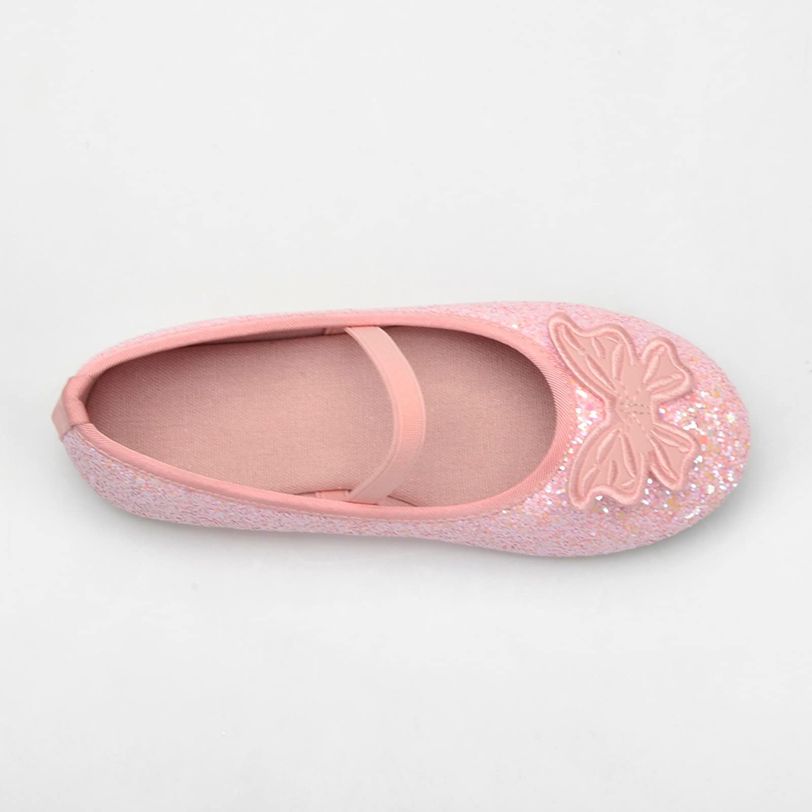 Sparkly Crystal Sequins Flat Shoes for Girls - Comfortable Toddler Dance Shoes with Bowknot - Size 9 - Perfect for Ballet Class, Party Wear & Everyday Play