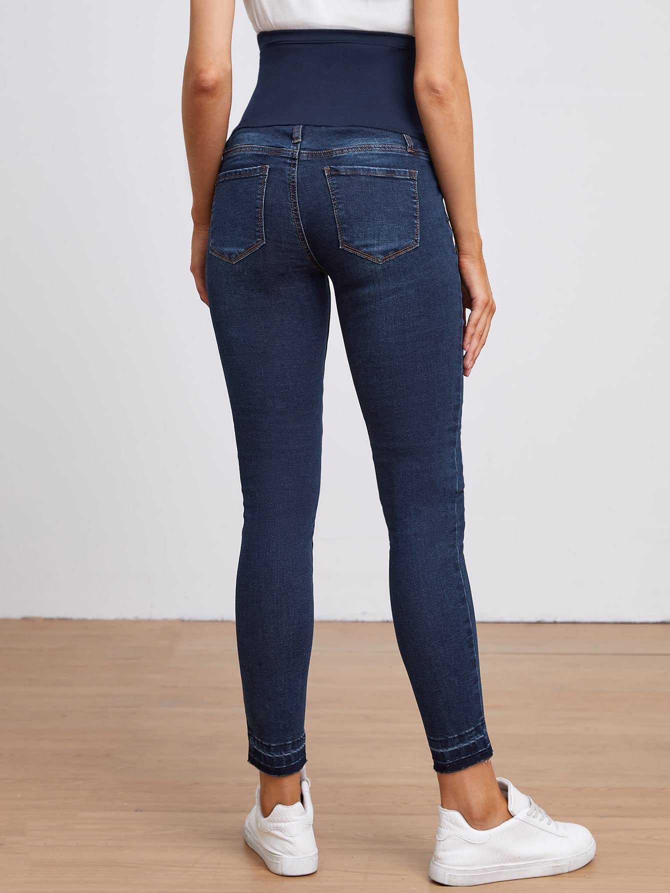Floerns Women's Maternity High Waist Ripped Hem Stretch Denim Jeans with Pockets - Comfortable Pregnancy Pants for Casual Wear & Everyday Outfits