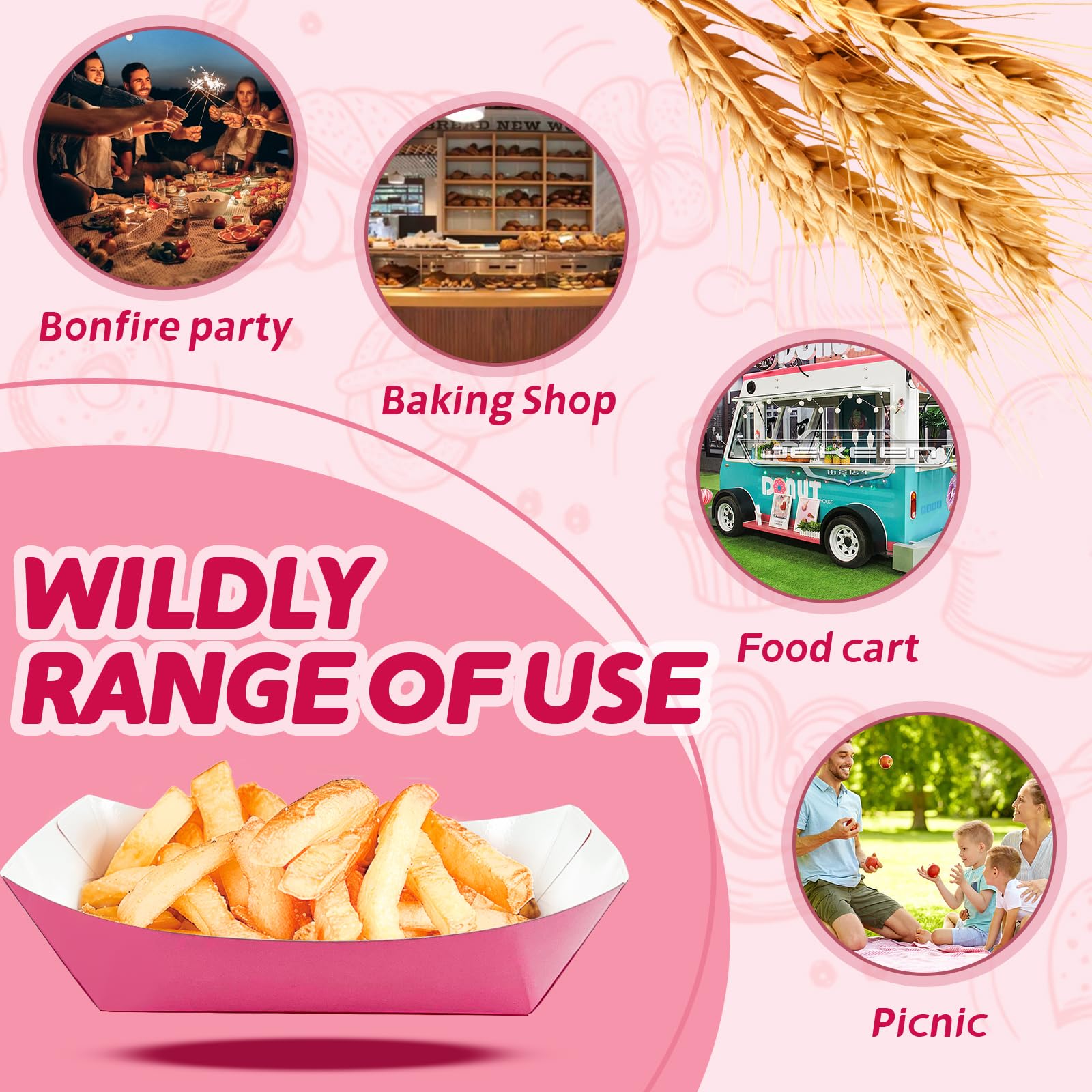 100 Pack Disposable Kraft Paper Food Boats - 2lb Pink Paper Serving Trays for Snacks, Hot Dogs, Popcorn, Sandwiches, Tacos, Fries & Nachos | Perfect for Parties, Movie Nights, Food Trucks & Catering Events