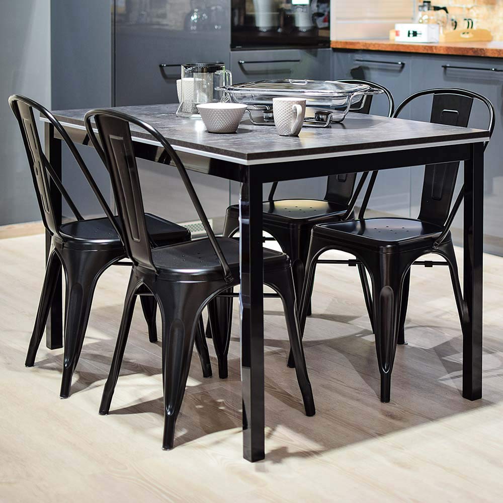 Distressed Metal Stackable Dining Chairs Set of 4 - Indoor Outdoor Kitchen & Patio Side Chairs with Back Support (Black) | Perfect for Farmhouse Decor, Restaurant Seating & Backyard Gatherings