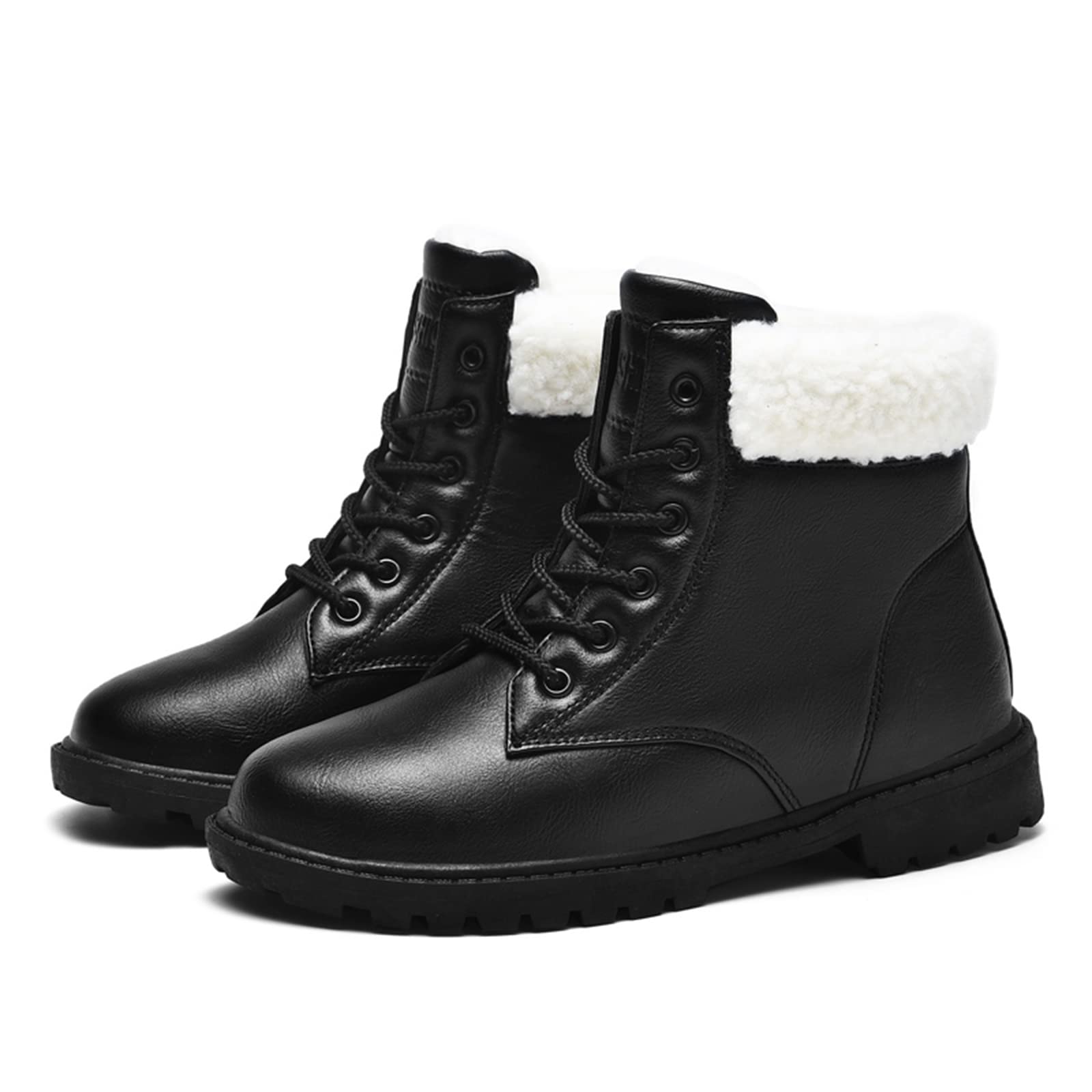YOVQAR Women's Winter Snow Boots - Leather Ankle Booties with Fur Collar | Waterproof & Warm | Perfect for Snowy Days, Outdoor Activities & Casual Winter Fashion