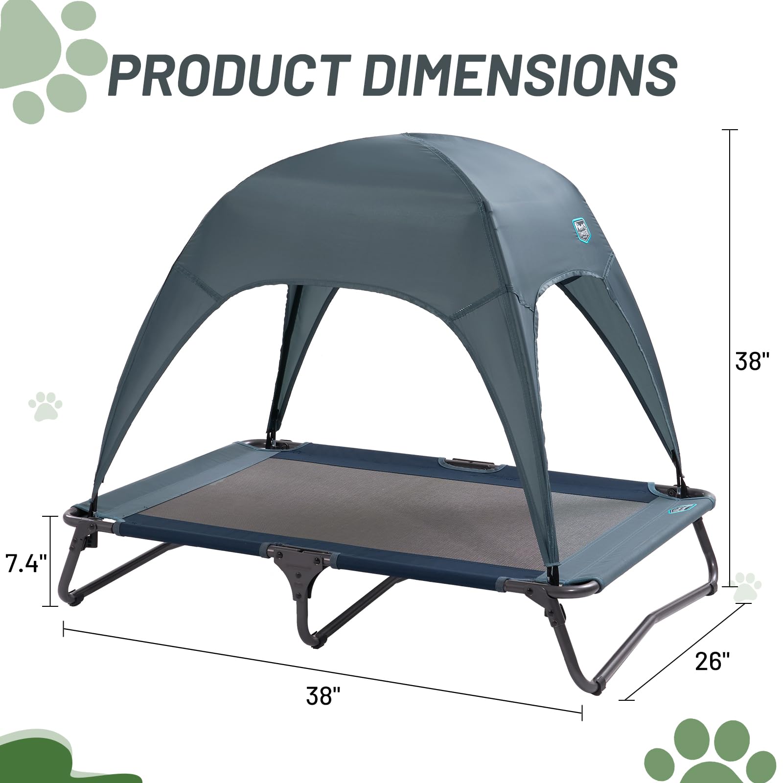 TIMBER RIDGE Elevated Cooling Dog Bed with Removable Canopy Shade - Portable Outdoor Pet Bed for Camping, Patio & Backyard - Medium Grey Dog Cot for Hot Weather