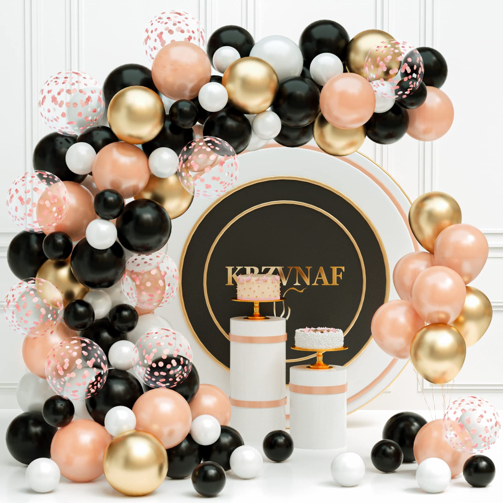 120 Pack Rose Gold Black Balloons Garland Kit - Metallic Gold & Rose Gold Confetti Latex Balloons for Wedding, Birthday, Bridal Shower, Anniversary Party Decorations | Elegant Backdrop & Photo Booth Props