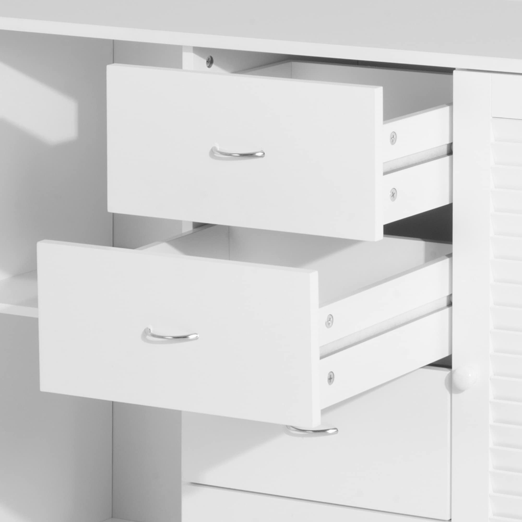 HOMCOM White Sideboard Buffet Cabinet with 4 Drawers & 2 Louvered Doors - Kitchen Storage, Coffee Bar Cabinet for Living Room & Dining Room - Perfect for Small Space Organization & Home Decor