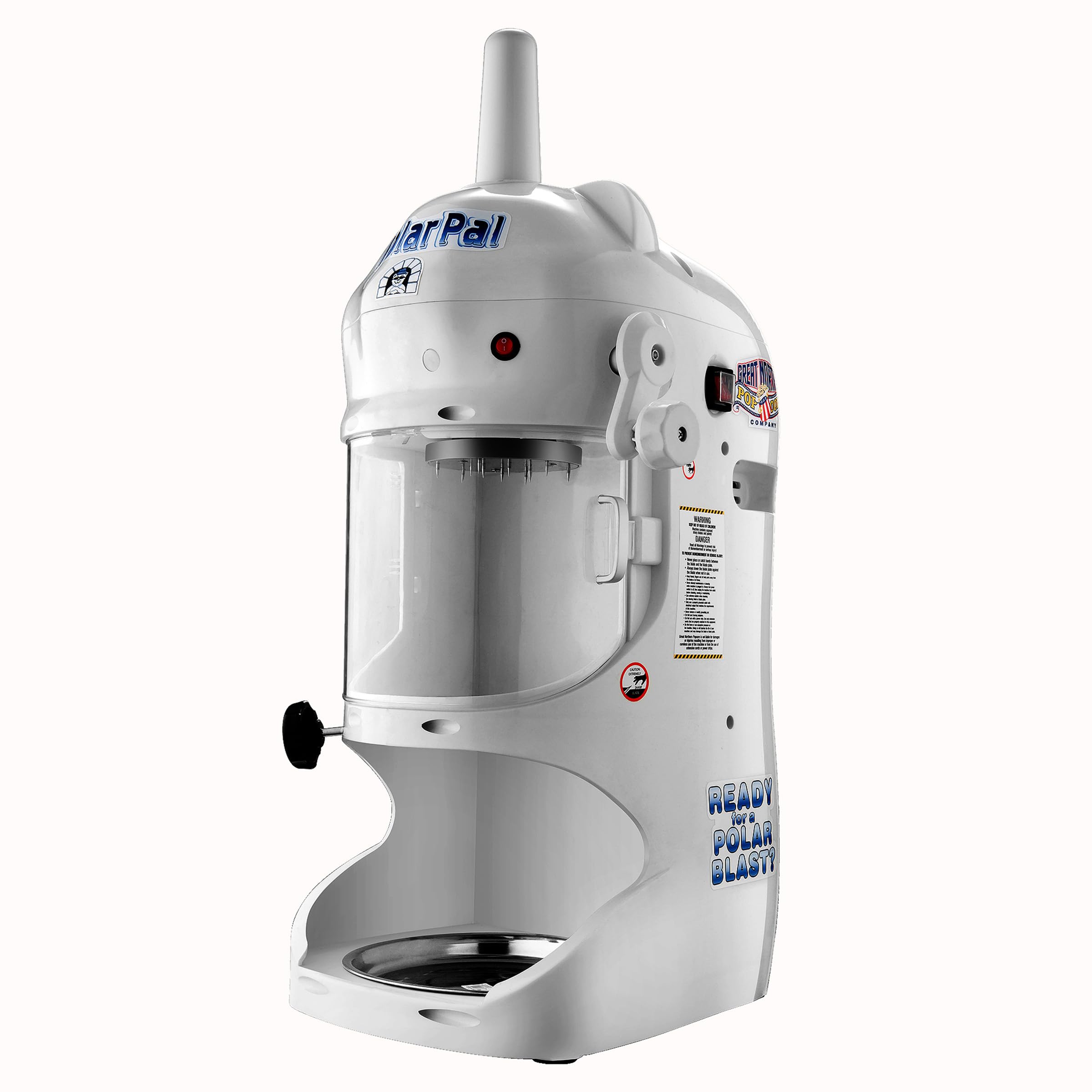 Great Northern Popcorn Electric Ice Shaver Machine - 250W High Power, 210lbs/hr Capacity, 1420RPM Stainless Steel Blade for Perfect Shaved Ice - White Snow Cone Maker & Ice Crusher for Parties, Events, and Home Use