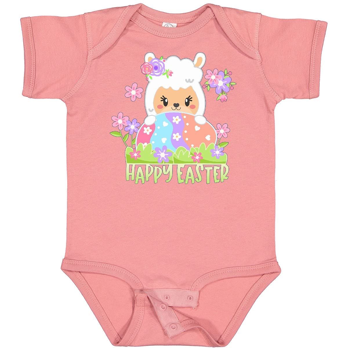 Inktastic Happy Easter Llama with Spring Flowers and Egg Baby Bodysuit - Cute Easter Outfit for Infants, Toddler Easter Party Wear, Baby Shower Gift Idea