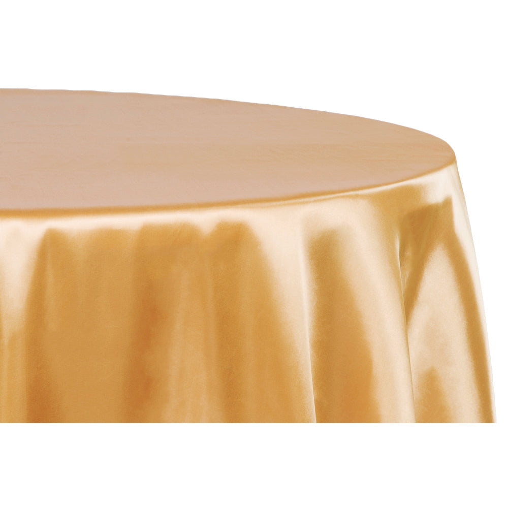 Antique Gold Satin 132-Inch Round Tablecloth - Elegant Formal Dining, Wedding & Special Event Decor