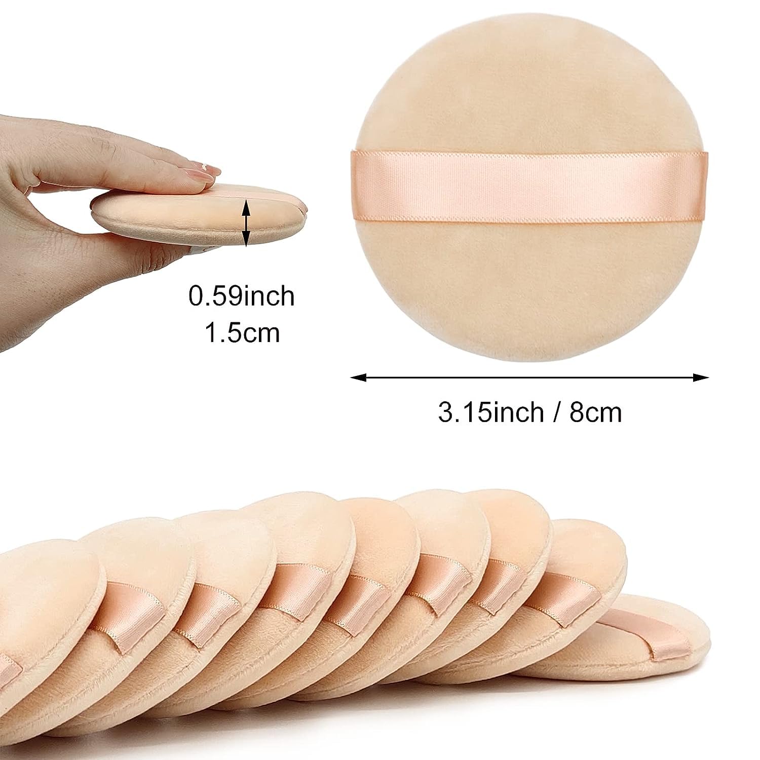 6-Piece Velour Powder Puffs for Face & Foundation - 4.13 Inch Soft Makeup Applicators - Pure Cotton Cosmetic Puffs with Ribbon - Perfect for Flawless Makeup Application & Touch-Ups On-The-Go