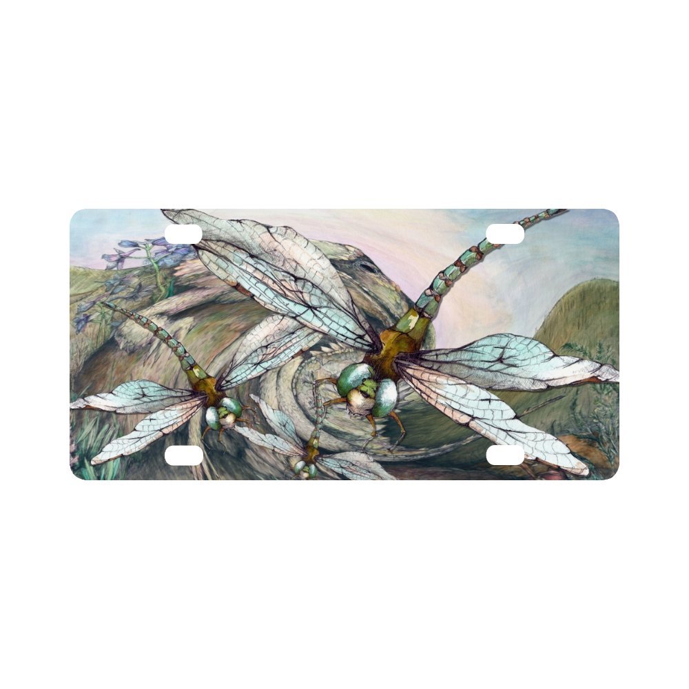 Watercolor Dragonfly Swarm Metal License Plate Cover - 12