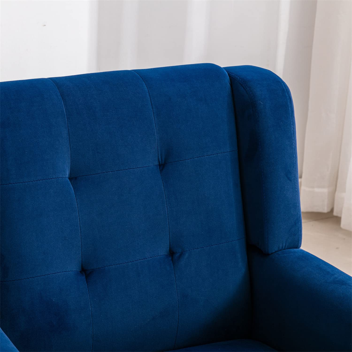 Luxury Velvet Accent Chair - Ergonomic Tufted Upholstered Armchair with Padded Cushions & Solid Wood Legs - Comfortable Single Sofa for Living Room, Bedroom or Office - Perfect Blue Reading Chair for Relaxation & Home Decor
