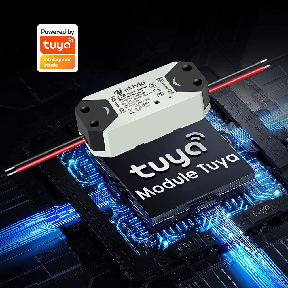 eMylo WiFi Smart Switch - Universal Light Switch for Smart Home, DIY Wireless Relay Module with Remote Control, Timer & Voice Control (Works with Alexa & Google Home via Android/iOS) - Perfect for Home Automation, Lighting Control & Energy Saving (1PC)