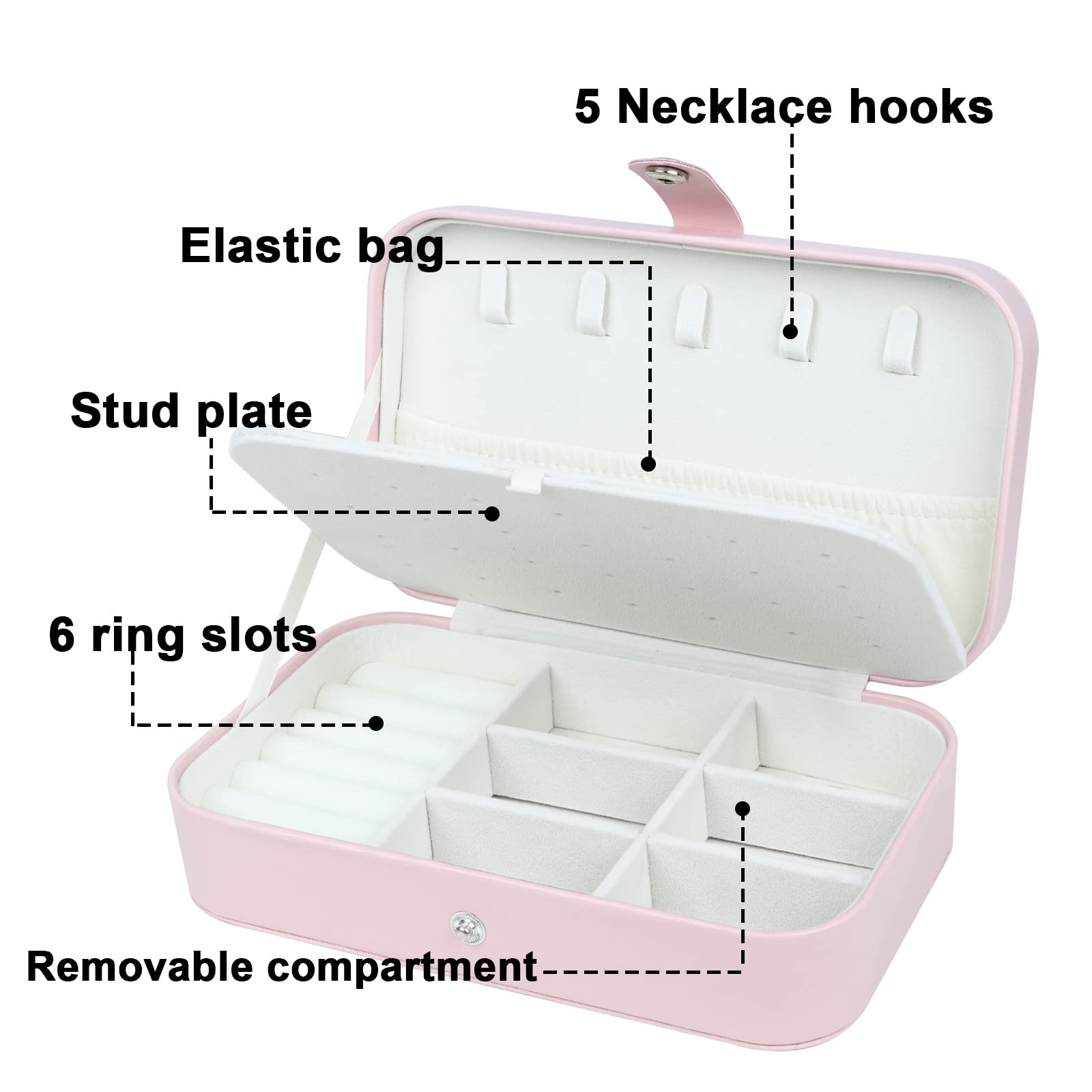 Premium PU Leather Travel Jewelry Organizer Box for Women - Portable Jewelry Case for Necklaces, Rings, Earrings & Bracelets - Perfect for Vacation, Business Trips & Daily Storage (Black)