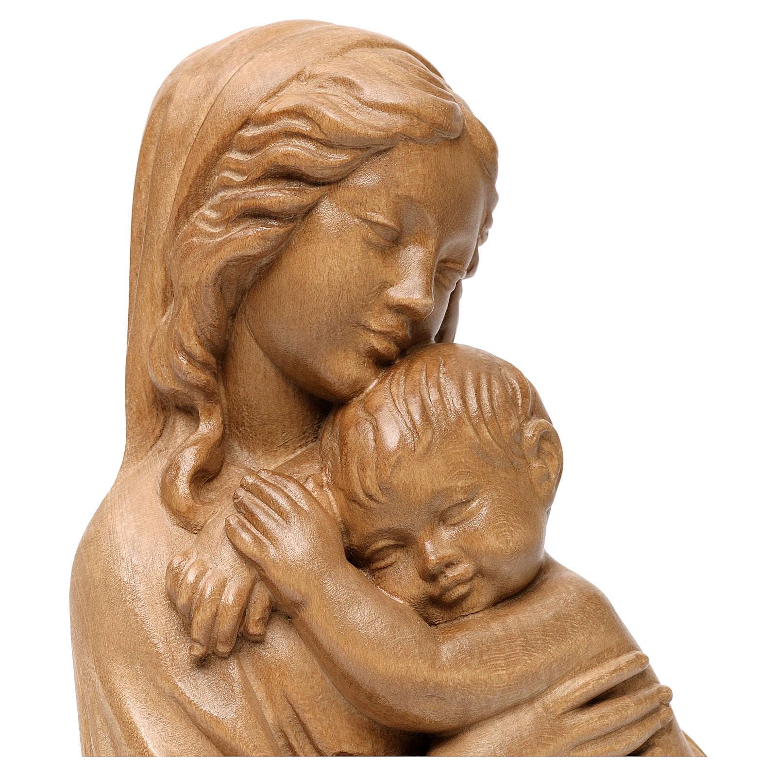 Handcrafted Bas-Relief Our Lady and Baby Jesus Statue - Patinated Val Gardena Wood Carving - 8.27 Inch Religious Home Decor for Catholic Altar, Prayer Room & Gift