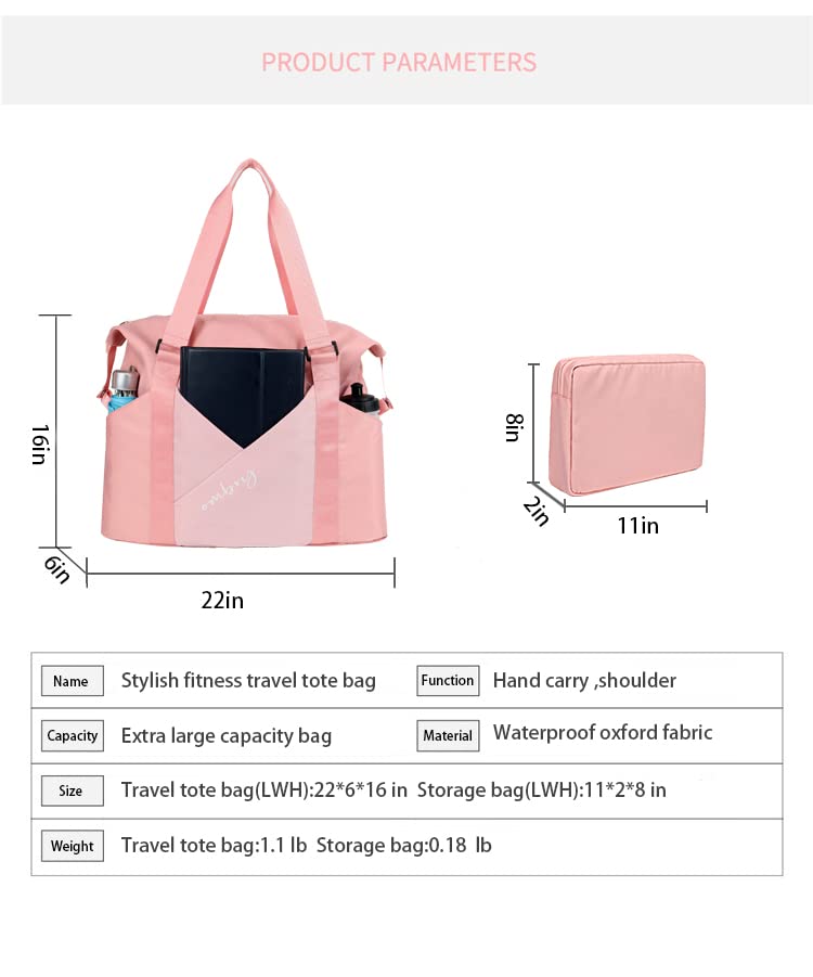 2 Pack Lightweight Waterproof Canvas Duffel Bags for Women - Gym Bag, Travel Tote, Weekend Overnight Bag - Perfect for Workout, Sports, Travel & Beach Trips (Pink)