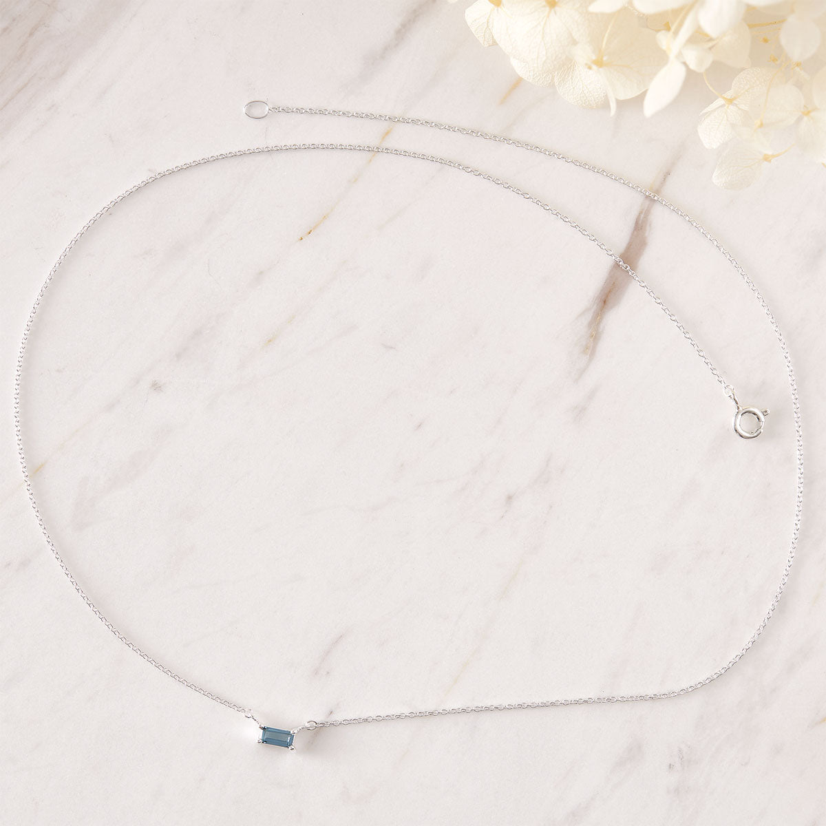 Lumen Baguette London Blue Topaz Sterling Silver Necklace for Women - Elegant Pendant Jewelry Gift for Birthday, Anniversary & Special Occasions
