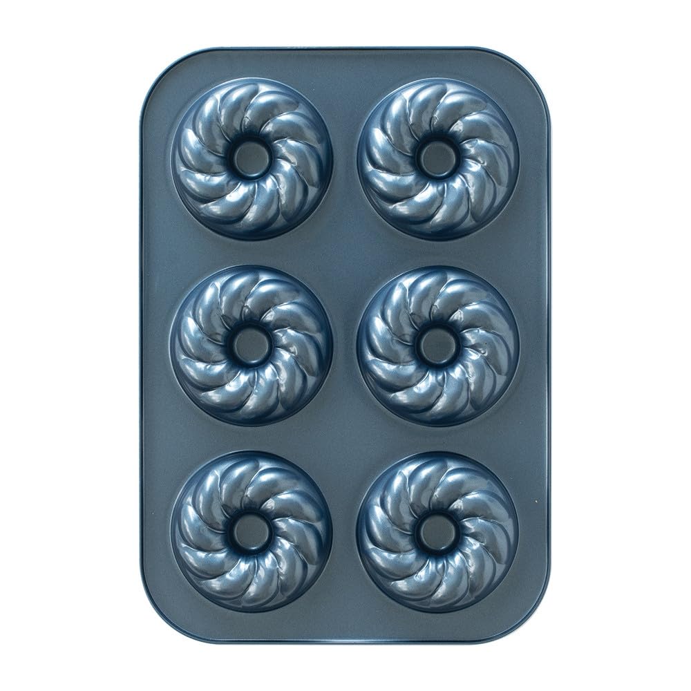 Nordic Ware 6-Cavity French Twist Donut Baking Pan - Nonstick Twilight Blue Donut Mold for Homemade Donuts, Perfect for Breakfast, Brunch & Party Desserts