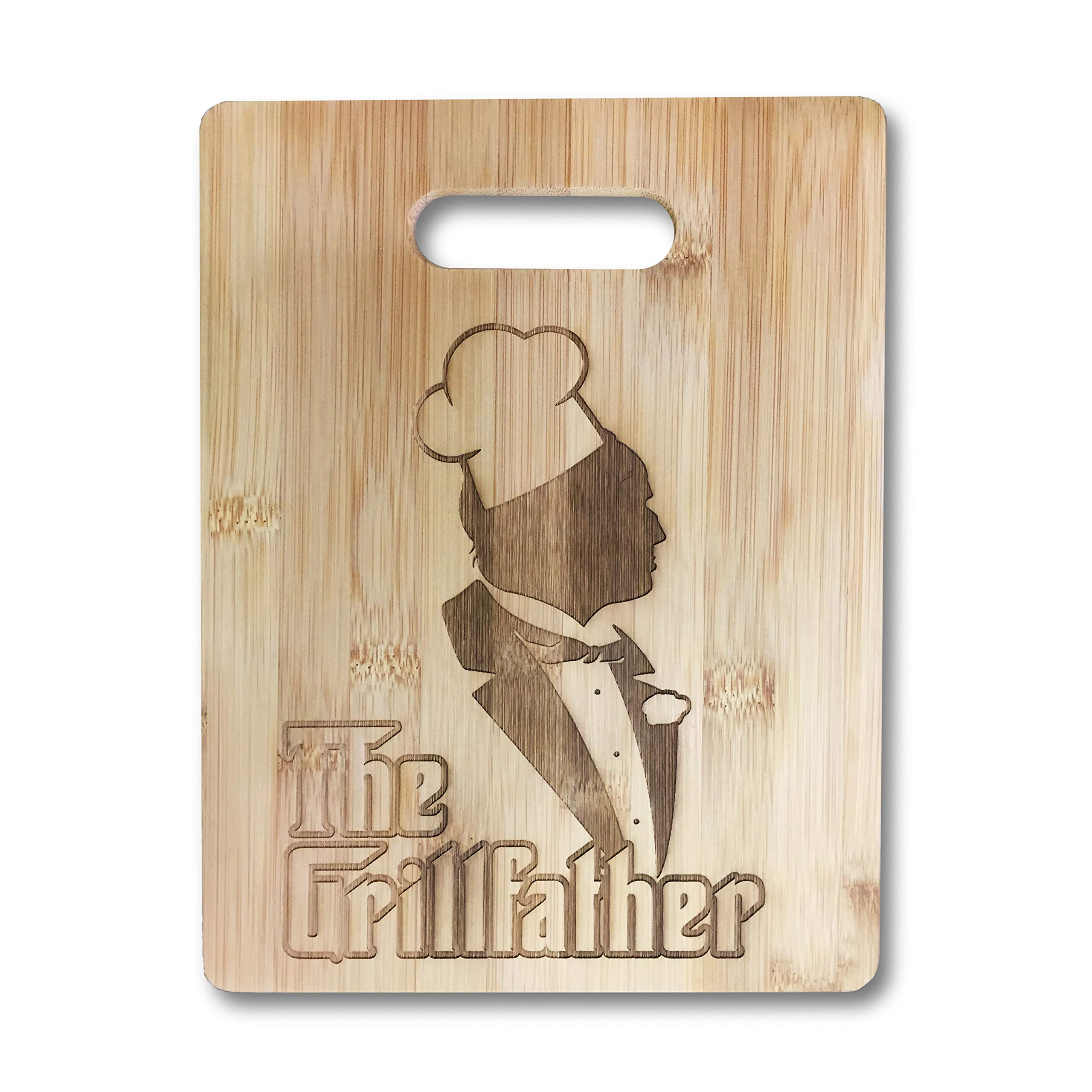 Funny 'Grill Father' Laser Engraved Bamboo Cutting Board - Unique Wedding, Housewarming & Anniversary Gift for Dad - Perfect for BBQ Parties & Kitchen Decor