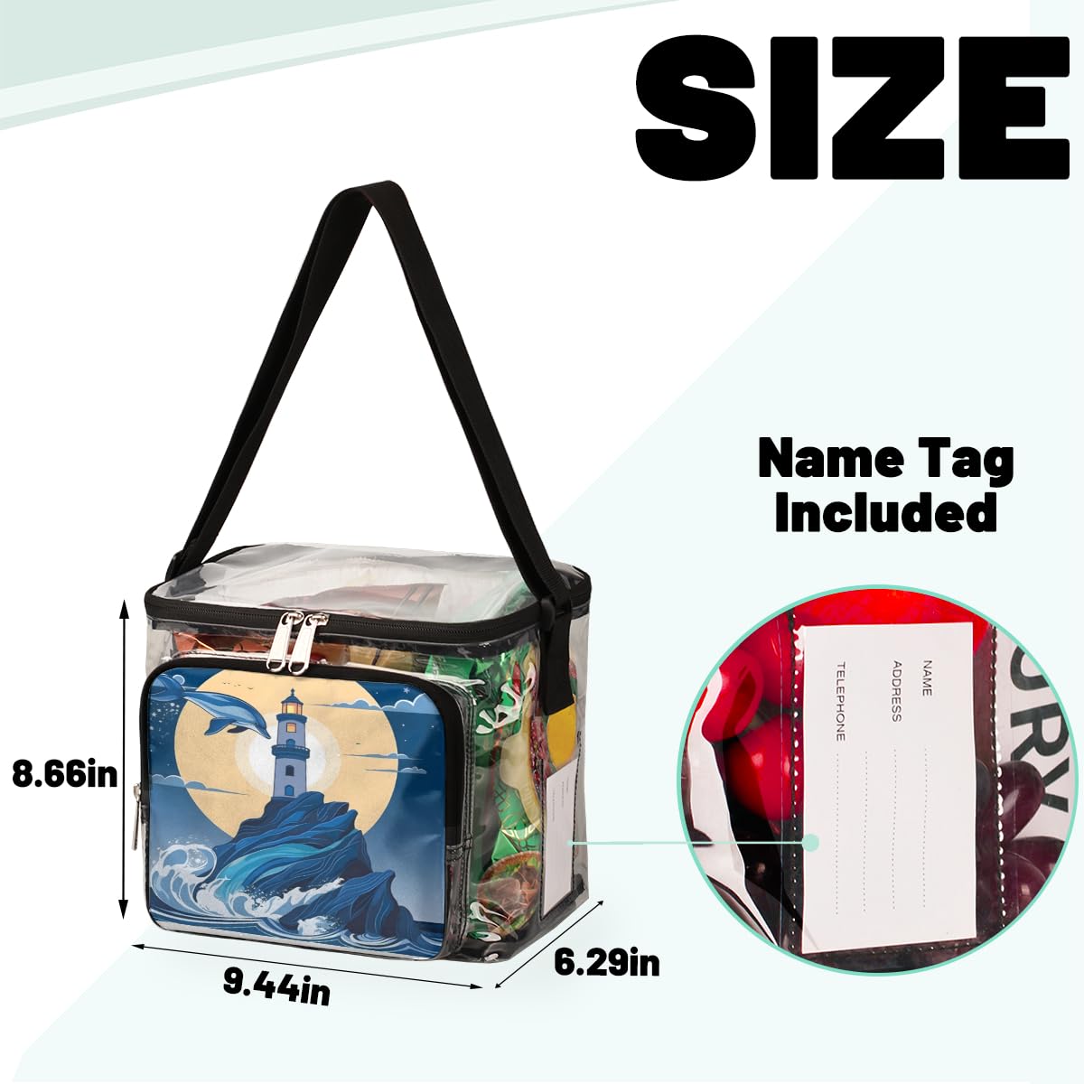 GzLeyigou Clear Tote Bag with Handles - Transparent Shoulder Bag for Outdoor, Travel, Picnic, Concerts & Sports Events | Dolphin Print, Stadium Approved | Perfect for Beach, Shopping & Theme Parks