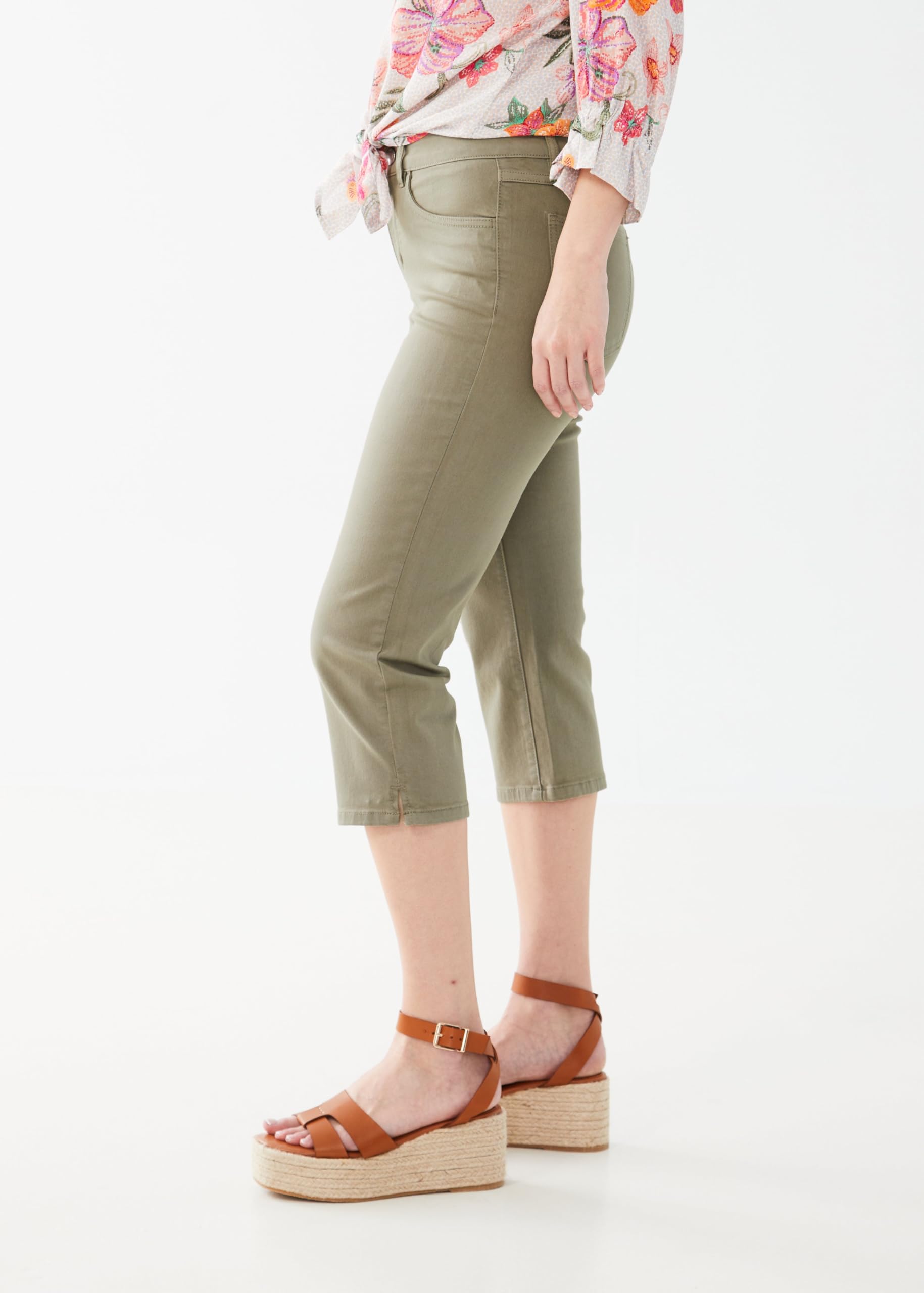 FDJ French Dressing Olivia Slim Capri Jeans for Women - Flamingo Print, Size 6 | Casual Summer Pants for Beach, Vacation & Everyday Wear
