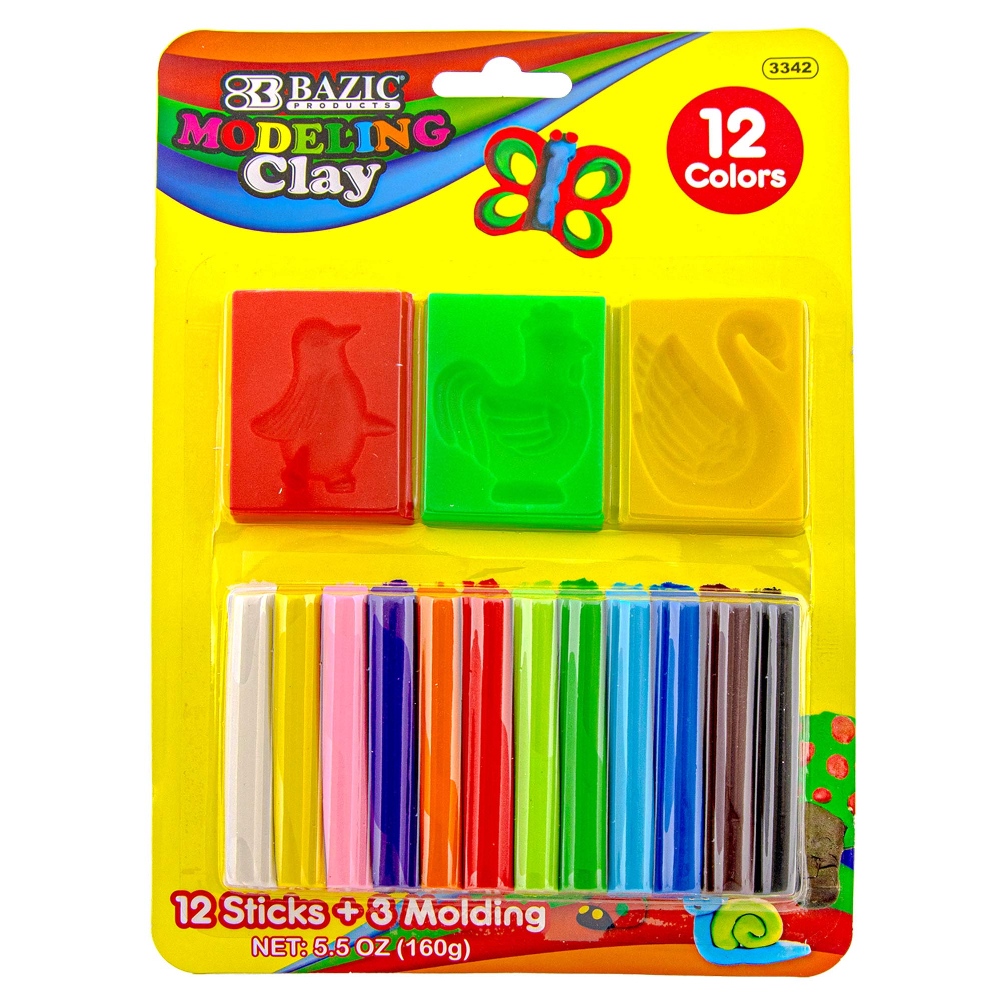 BAZIC 12-Color Modeling Clay Kit (120g/5.64oz) with 3 Molding Tools - Non-Toxic Art Dough for Kids & Artists - 24-Pack - Perfect for School Projects, DIY Crafts & Creative Play